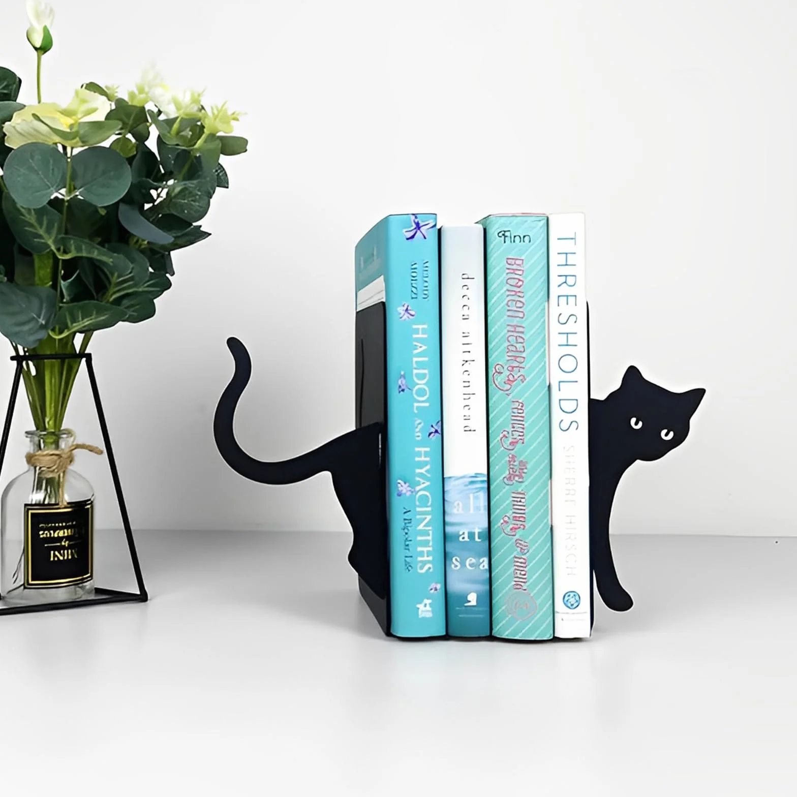 Reggilibri in Metallo, 2 Pezzi, Supporto per Libri della Gatta Nera, Fermalibri Decorativi