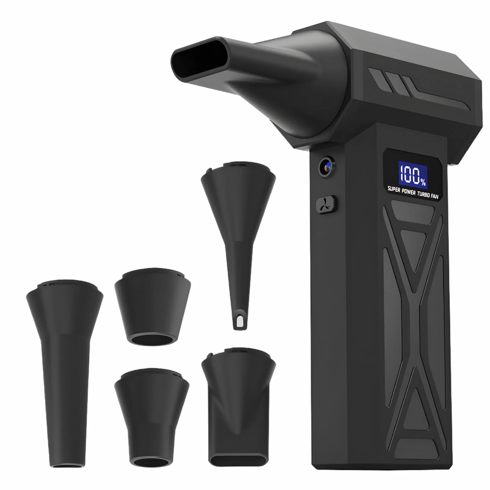 Cordless Air Duster P70, mini soffiatore portatile con 5 ugelli e ventola turbo, batteria 4000 mAh, 13,5 cm, nero