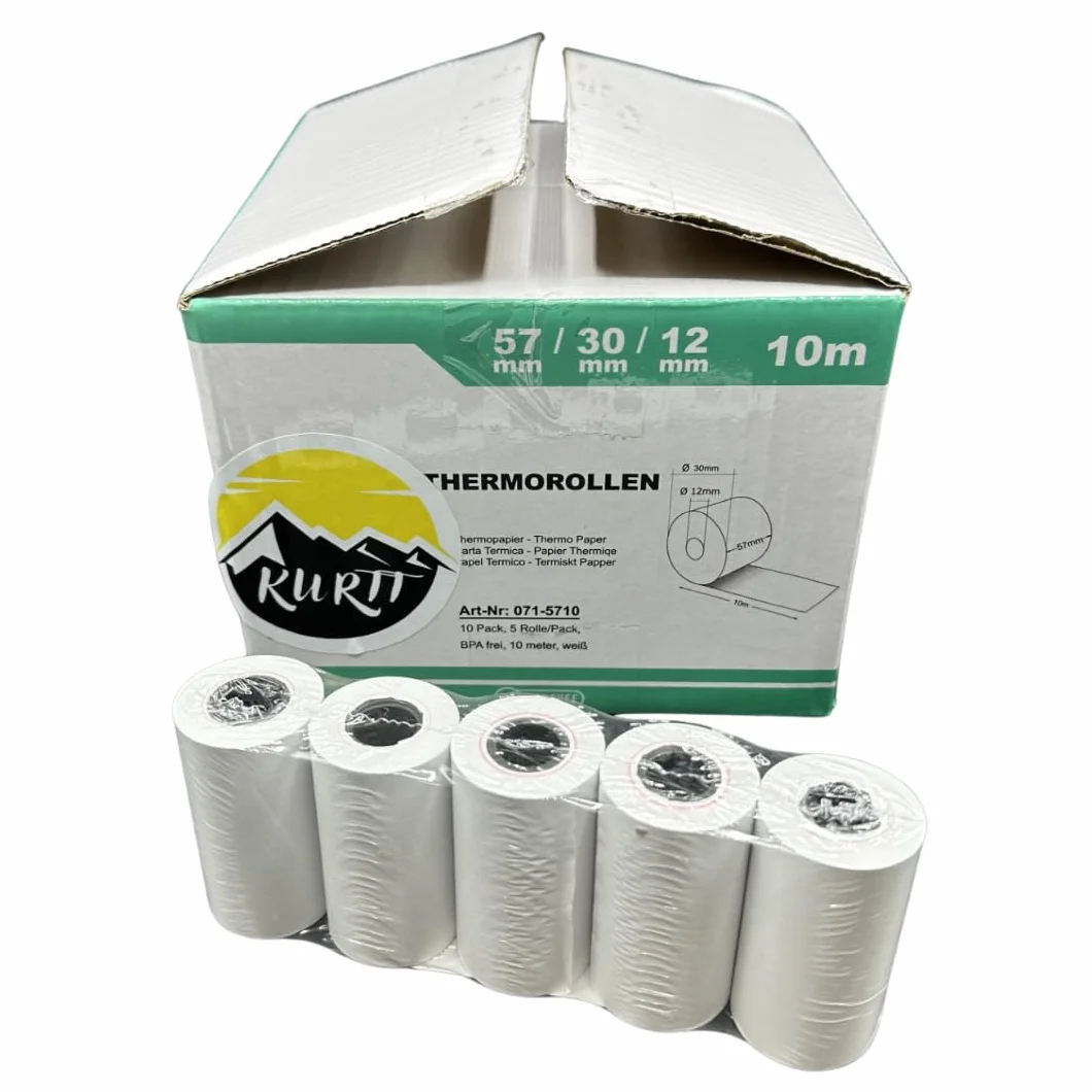 KURTT - 100 rotoli termici per banconote premium, 57 mm x 30 mm x 12 mm - bianco - per ricevute o carte di credito - rotoli di cassa - rotoli di carta termica - senza BPA - stampante termica -