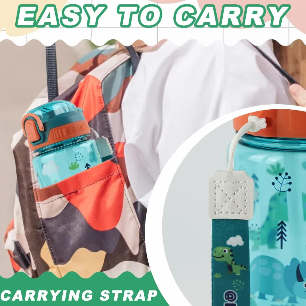 Dinosauro Borraccia Bambini 600 ML Infrangibile Senza BPA Apertura One-Touch Facile da Pulire