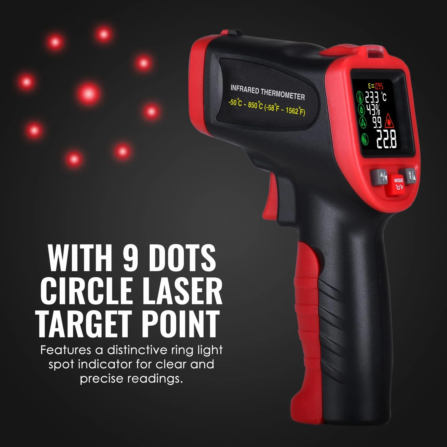 Termometro a infrarossi laser professionale -50°C a 850°C con termocoppia a pinza tipo K, senza contatto per temperatura in cucina, HVAC, industria