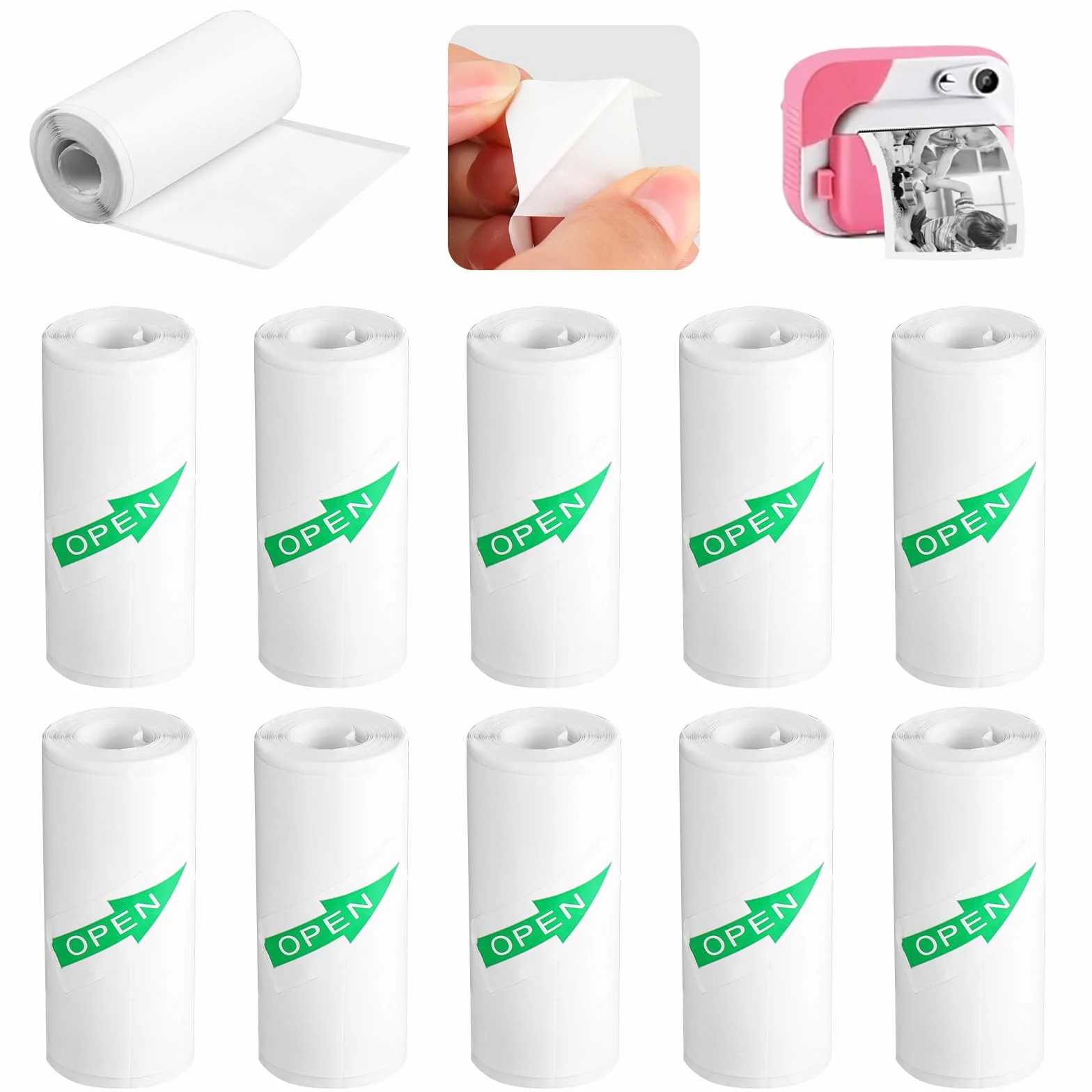 Set da 10 Rotoli Carta Termica Adesiva per Fotocamera, Stampa senza inchiostro, Compatibile Mini Fotocamere