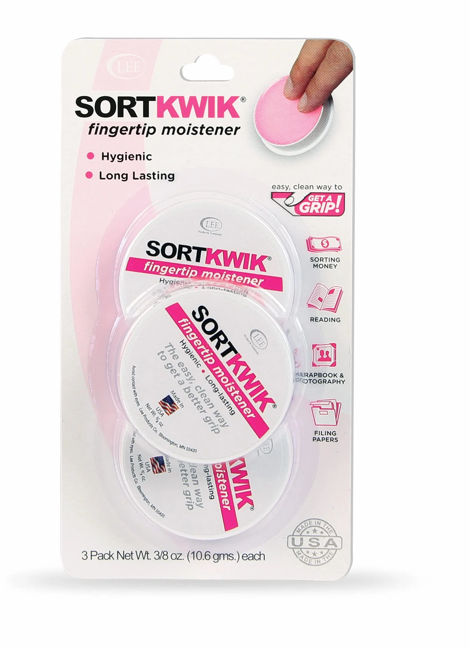 Lee 20053 Sortkwik Set di 3 umidificatori per punta delle dita 1,9 ml Rosa