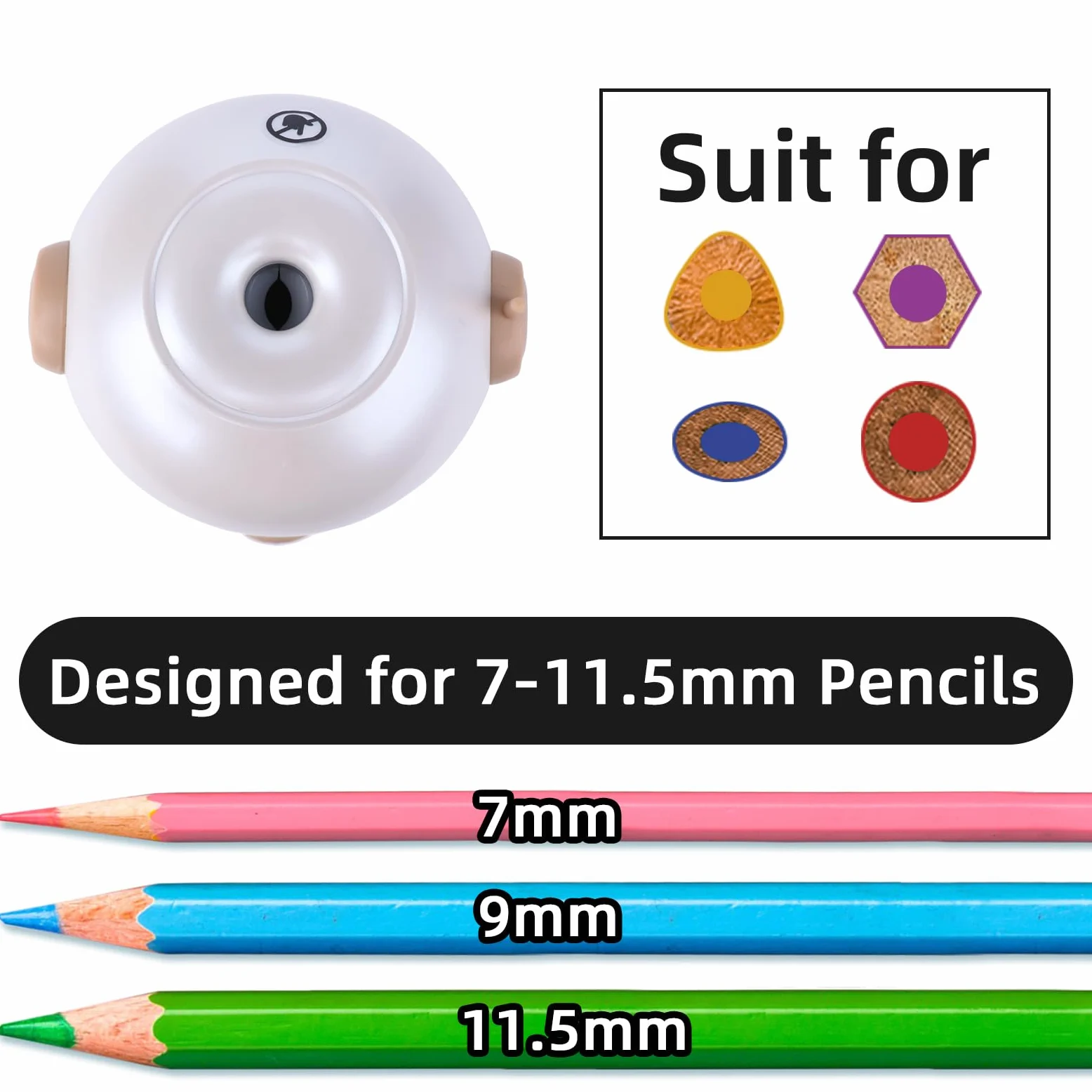 Tenwin - Temperamatite elettrico ricaricabile, completamente automatico per matite da 7 a 11,5 mm, temperamatite a mani libere per matite colorate, ingresso e uscita automatica, punte regolabili