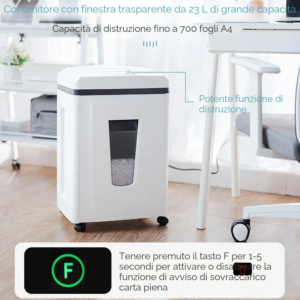 Kalopsia Distruggidocumenti Microframmenti: 1*1mm P7 Alta Sicurezza 6 Fogli Tritadocumenti Ufficio Casa 56dB Tritacarta Professionale per Carte di Credito Graffette CD/DVD 25min Autonomia 23L Cestino