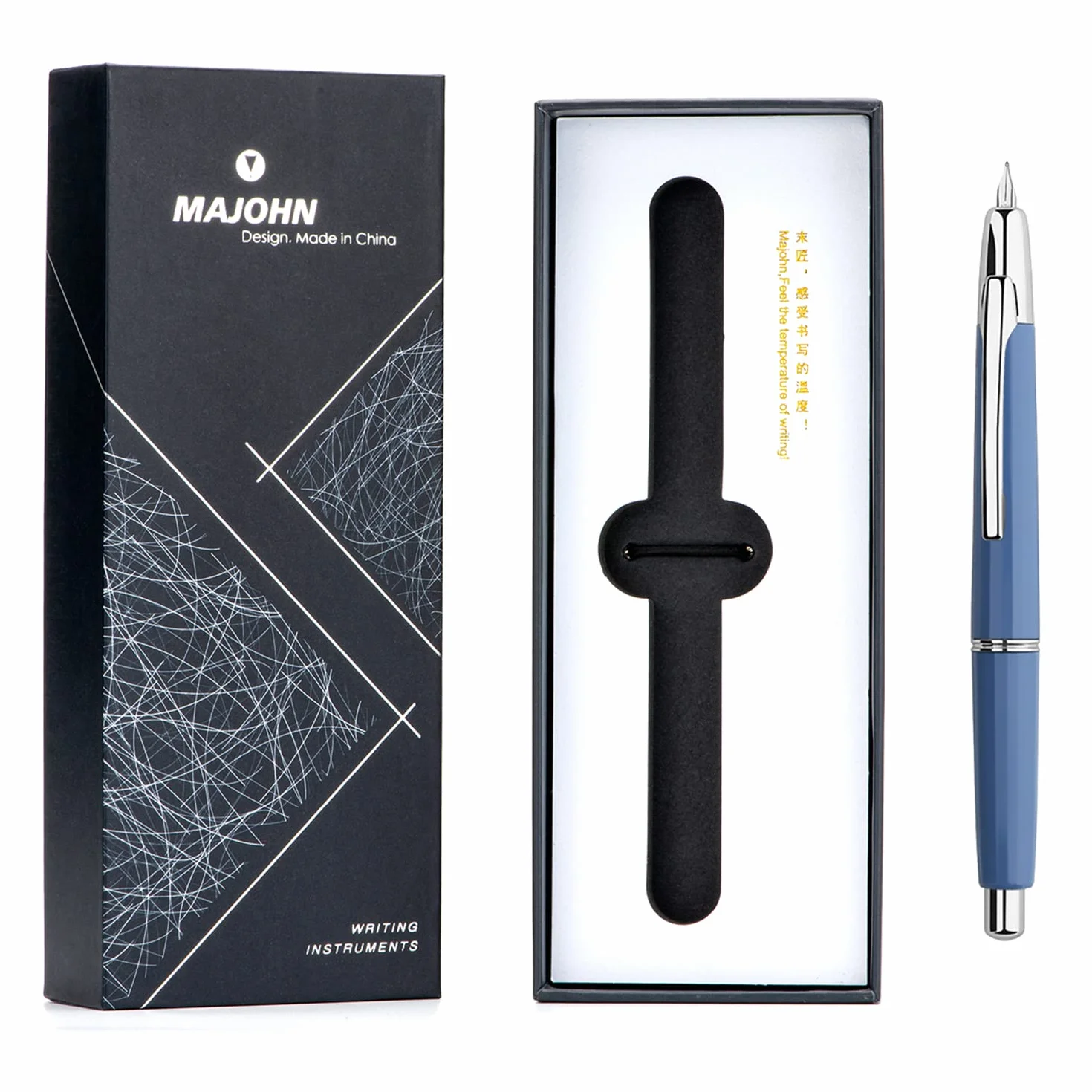 erofa Majohn A2 Press Penna Stilografica Extra Fine pennino con scatola, penna a inchiostro in resina blu retrattile con set di penne da scrittura Converter (Versione Clip Argento)