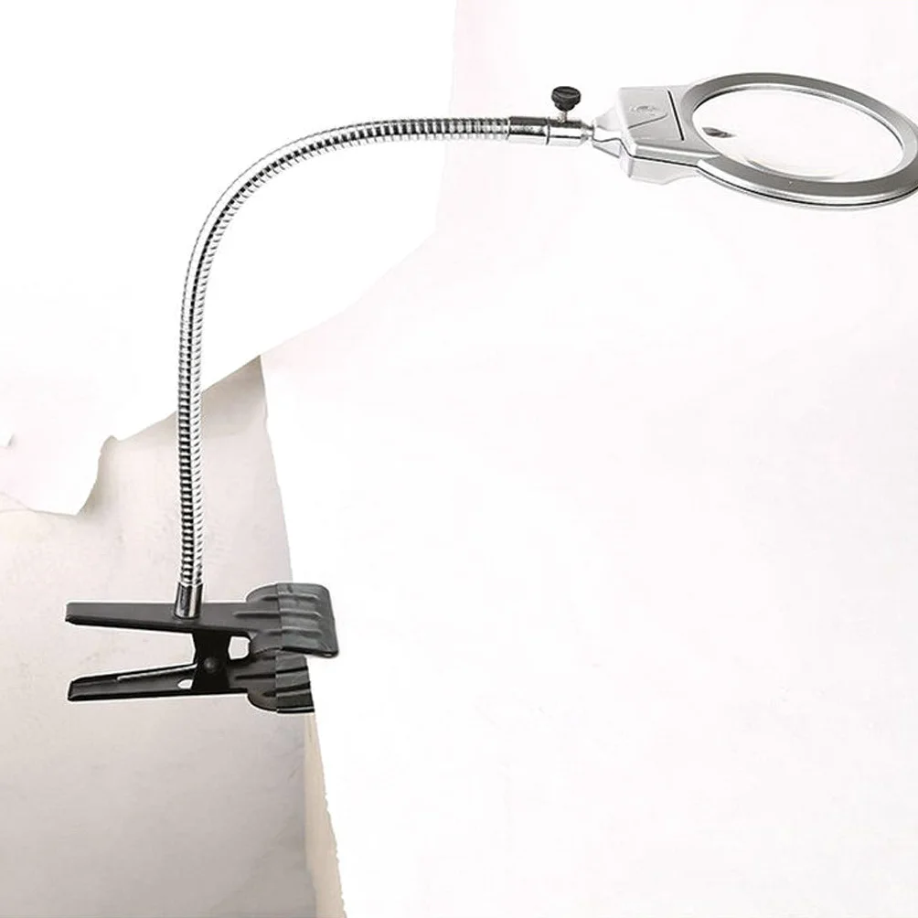 Lente d'Ingrandimento a Clip, Mani libere, Lampada da scrivania con Lente d'Ingrandimento per lavori ravvicinati, Supporto da Tavolo con Lente d'Ingrandimento a Collo D'Oca e Luce