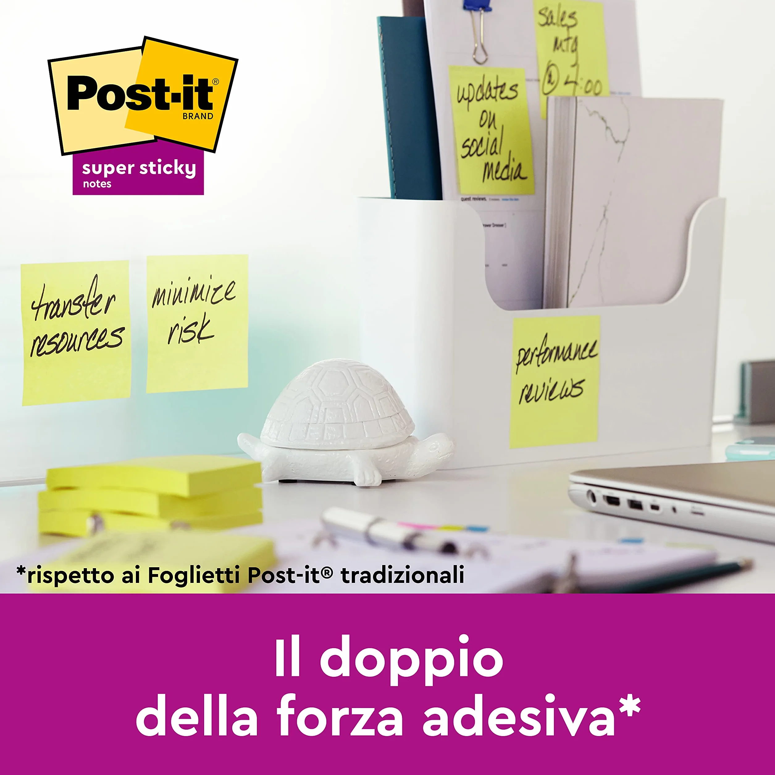 Post-It Foglietti Super Sticky Giallo 76x127mm 90 Fogli 4+2 Blocchetti