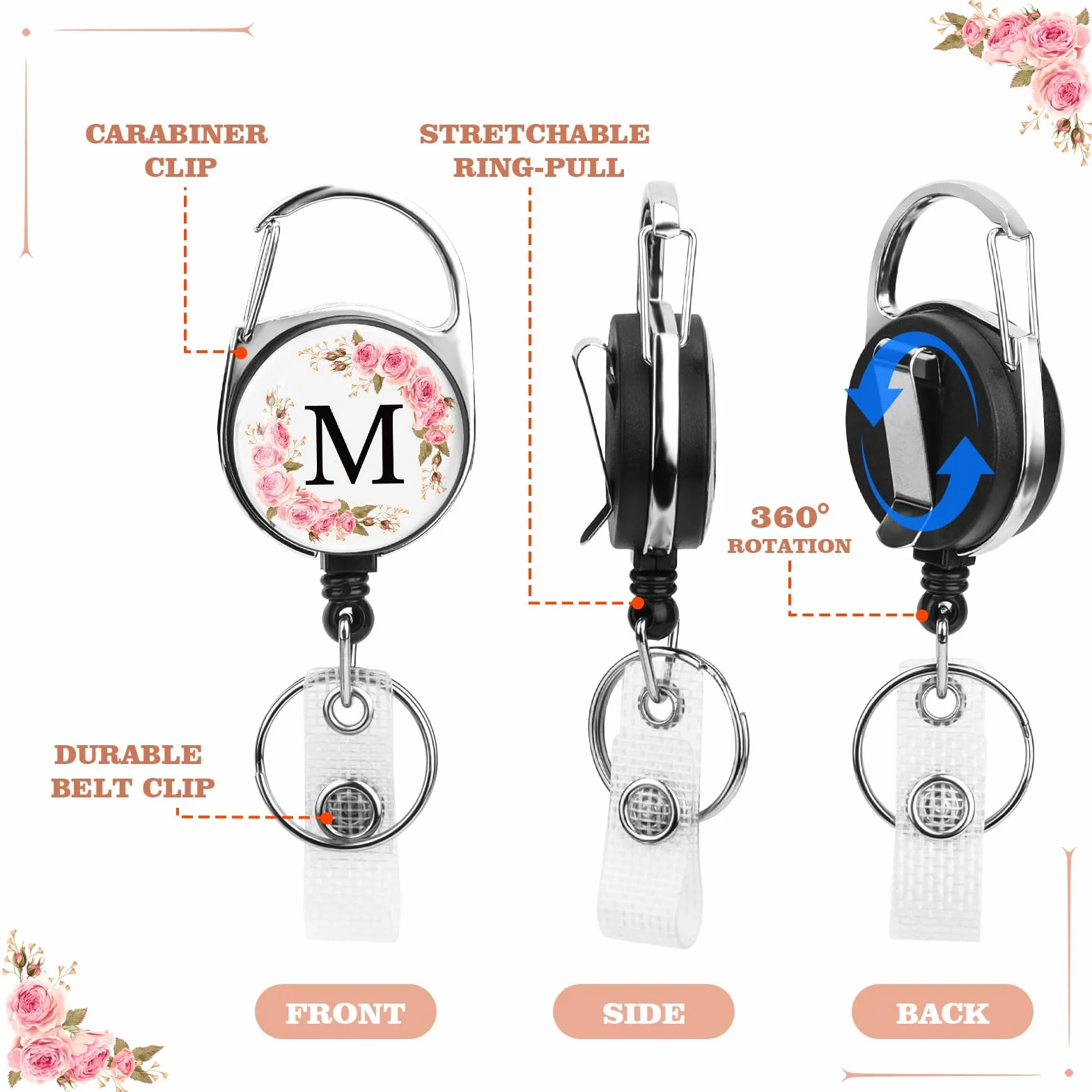 Porta Badge con Lettere A-Z, Cordino Rimovibile e Clip Retrattile, Personalizzato per Infermiere Insegnanti Studenti Ufficio (2 Pack)
