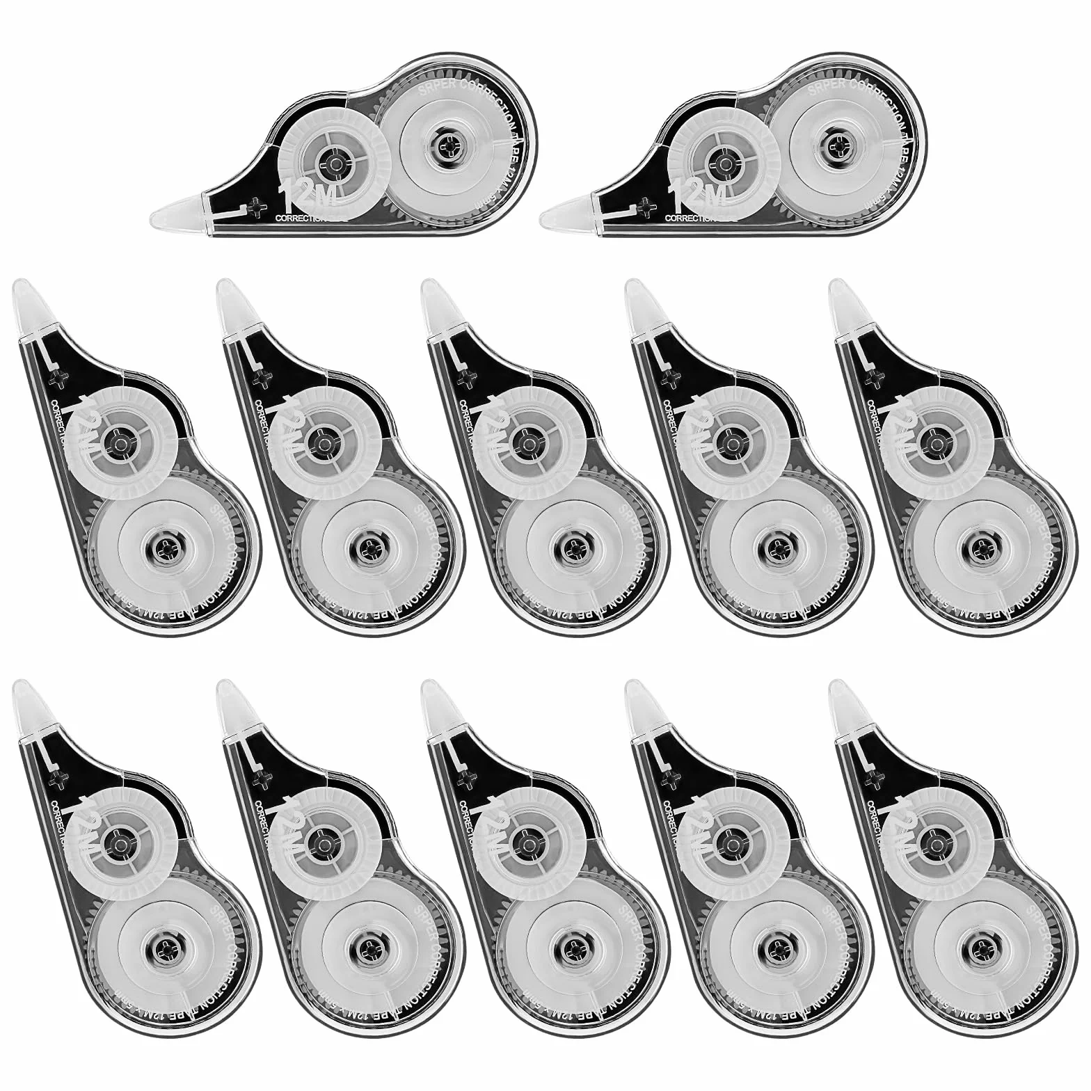 Correttore a Nastro 12 Pezzi 12m x 5 mm con Cappuccio Protettivo Portatile per Ufficio