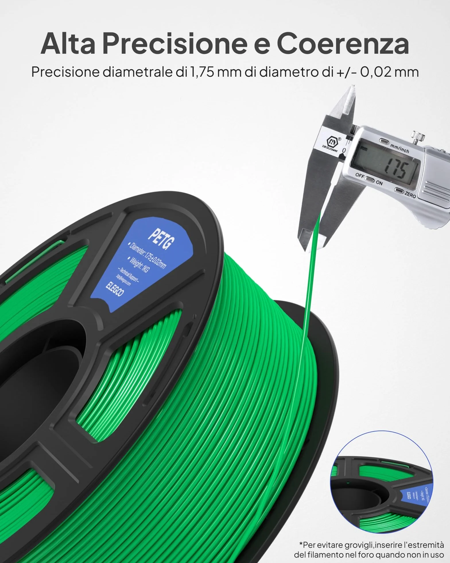 ELEGOO PETG Filamento 1,75 mm Nero 1KG per Stampante 3D Precisione Dimensionale +/- 0,02 mm