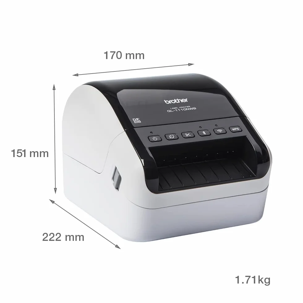 Brother QL-1110NWBC stampante per etichette [CD] Termica diretta 300 x 300 DPI 110 mm/s Con cavo e senza cavo DK Wi-Fi Bluetooth (BROTHER QL1110NWBC - LABEL PRINTER)