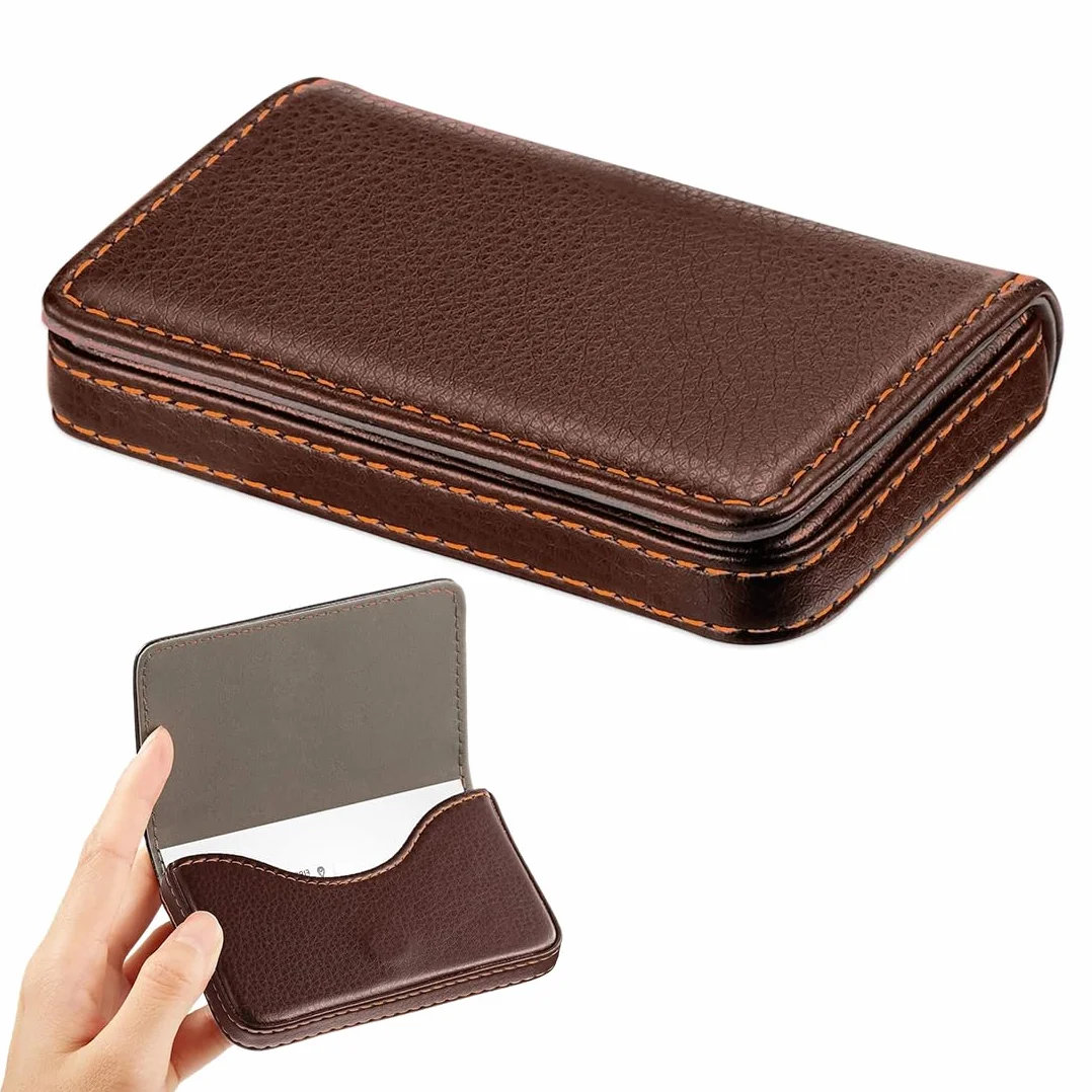 Porta Biglietti da Visita Flip-Stile in PU-Leder con Chiusura Magnetica Tascabile Marrone