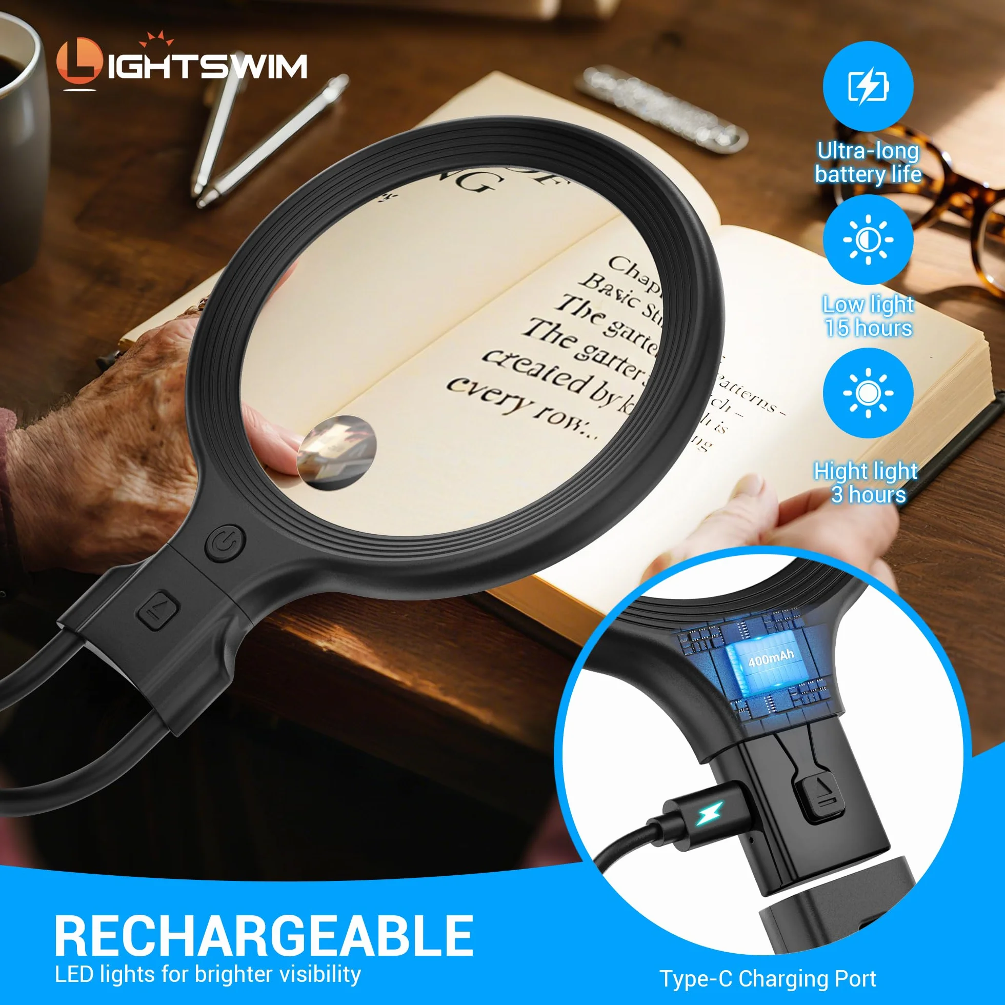 Lente d'ingrandimento da collo con luce 138mm 5X portatile illuminata 10X migliorate