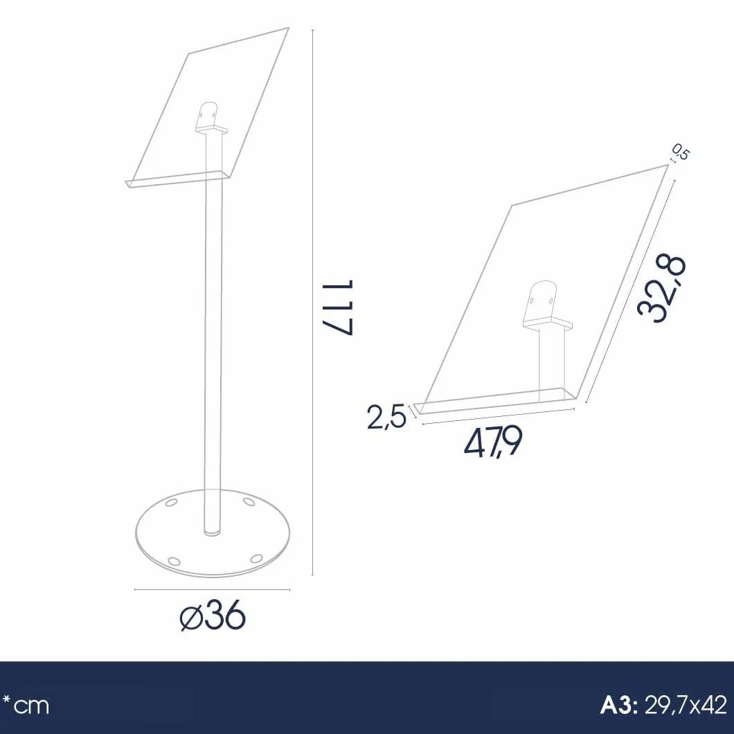Danieli | Espositore Pubblicitario da Terra a Leggio con Reggilibro Formato A3 Orizzontale Aperto. Espositore Completamente in Acrilico Trasparente per Brochure, Depliant, Cataloghi e Menu
