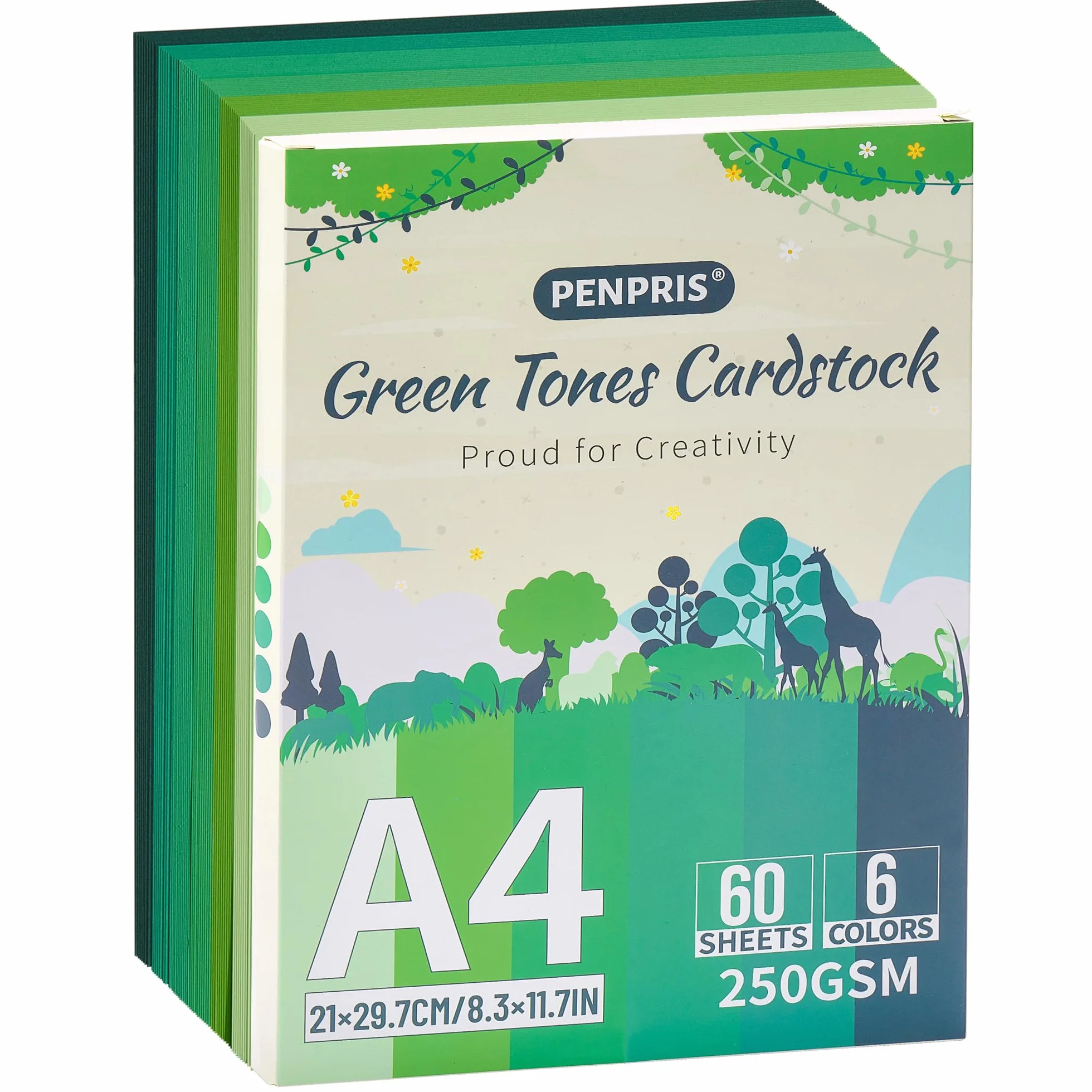 Cartone Toni Verdi 60 Fogli 6 Colori Verde Formato A4 Carta da Cartone 250gsm/92lb Cartone Pesante per Stampante, Creazione di Cartoline, Artigianato DIY, Scrapbooking