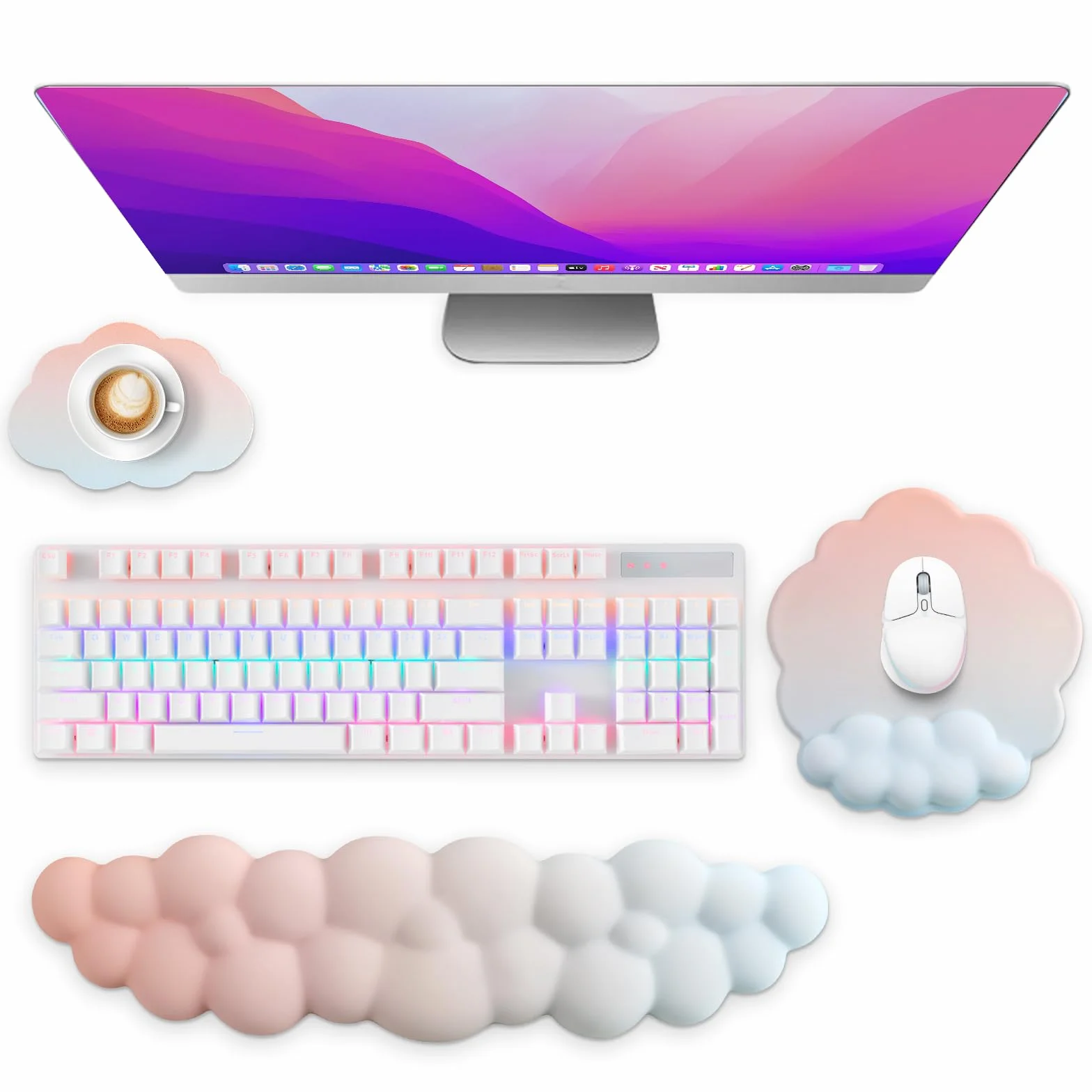 Poggiapolsi Tastiera e Mouse Memory Foam Ergonomico Antiscivolo Bianco