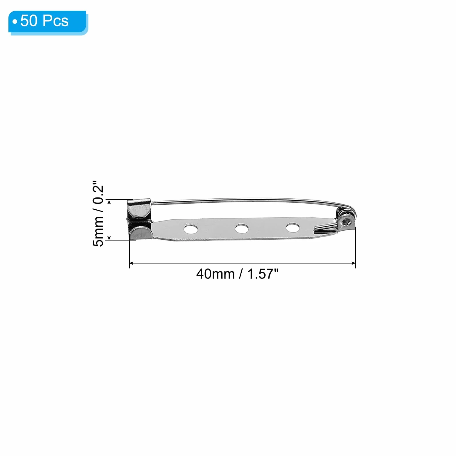 PATIKIL 40mm Spilli per Badge a Barretta con Schienale Piatto, Nero, 50 Pezzi