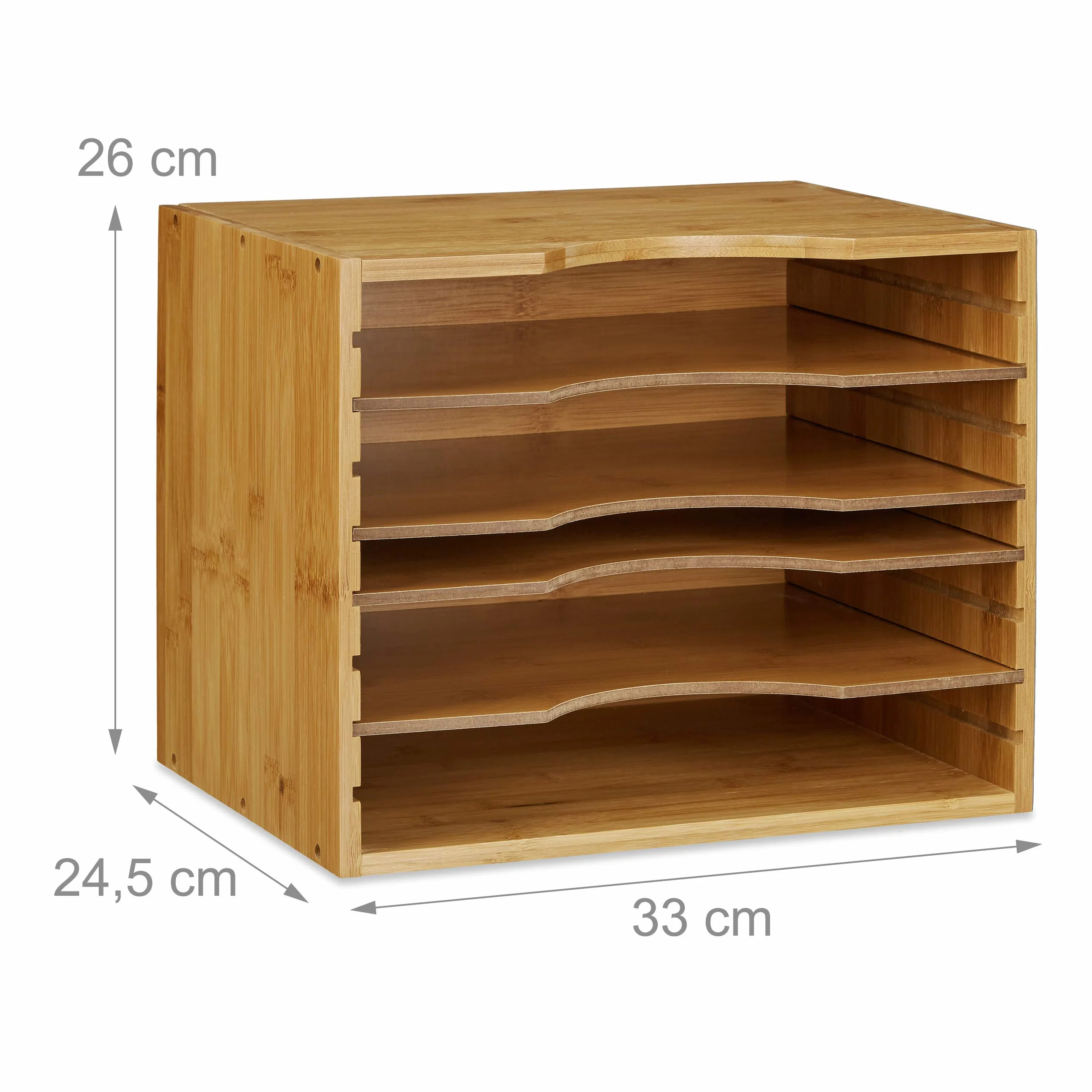 Relaxdays Organizer da Scrivania in Bambù, con 4 Scomparti, Portadocumenti, 26 x 33 x 24,5 cm, Naturale