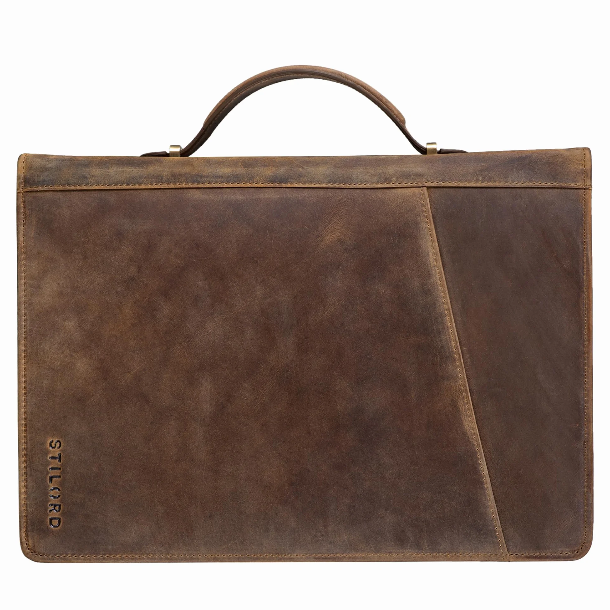 STILORD "Kelton" Cartella Business Pelle Portadocumenti da Conferenza A4 Portablocco Cartellina Portafogli Organizzatore Tasche per File Cuoio Colore:marrone medio