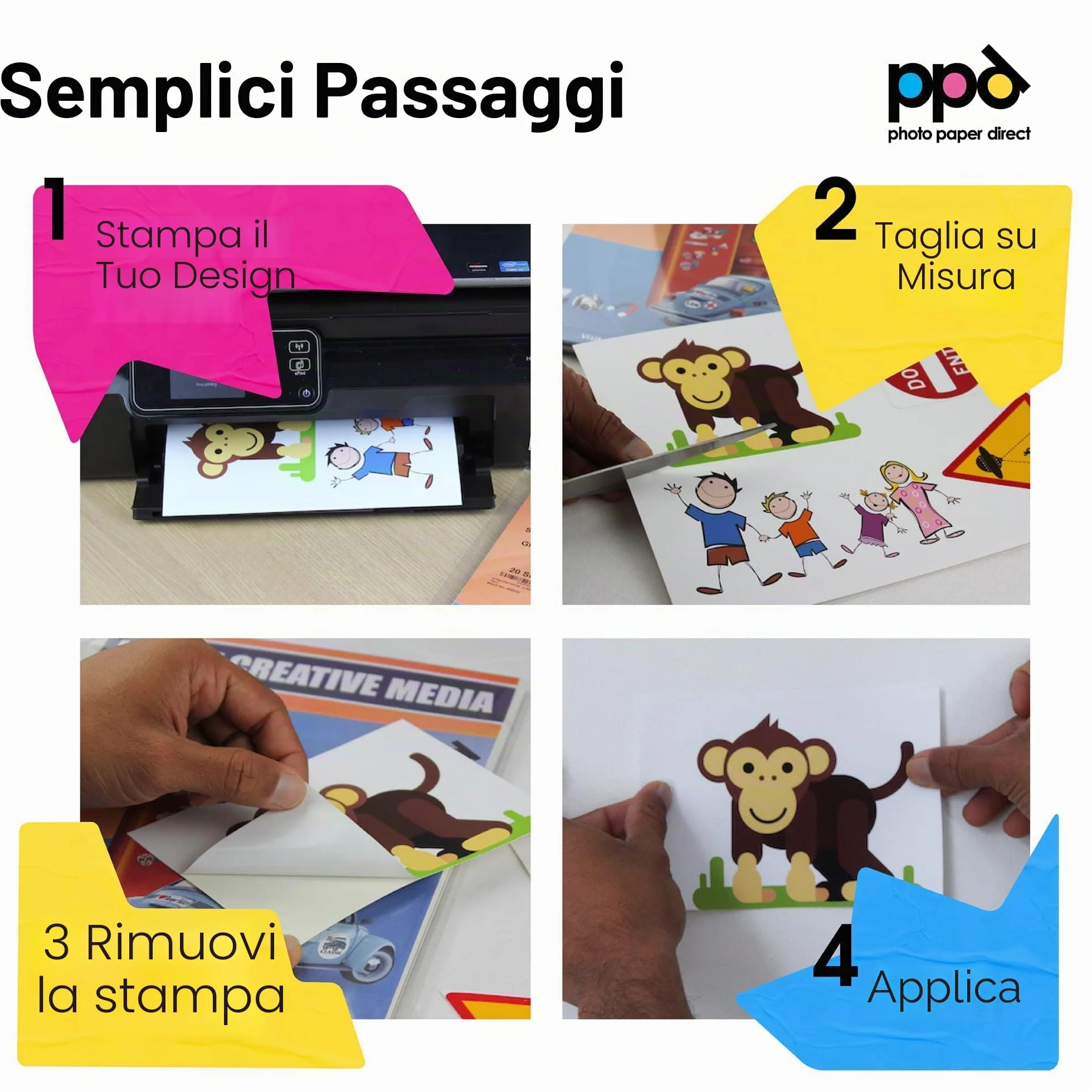 PPD A4 10 Fogli Carta Vinile Adesiva Lucida per Stampanti Inkjet - Sticker Bianco