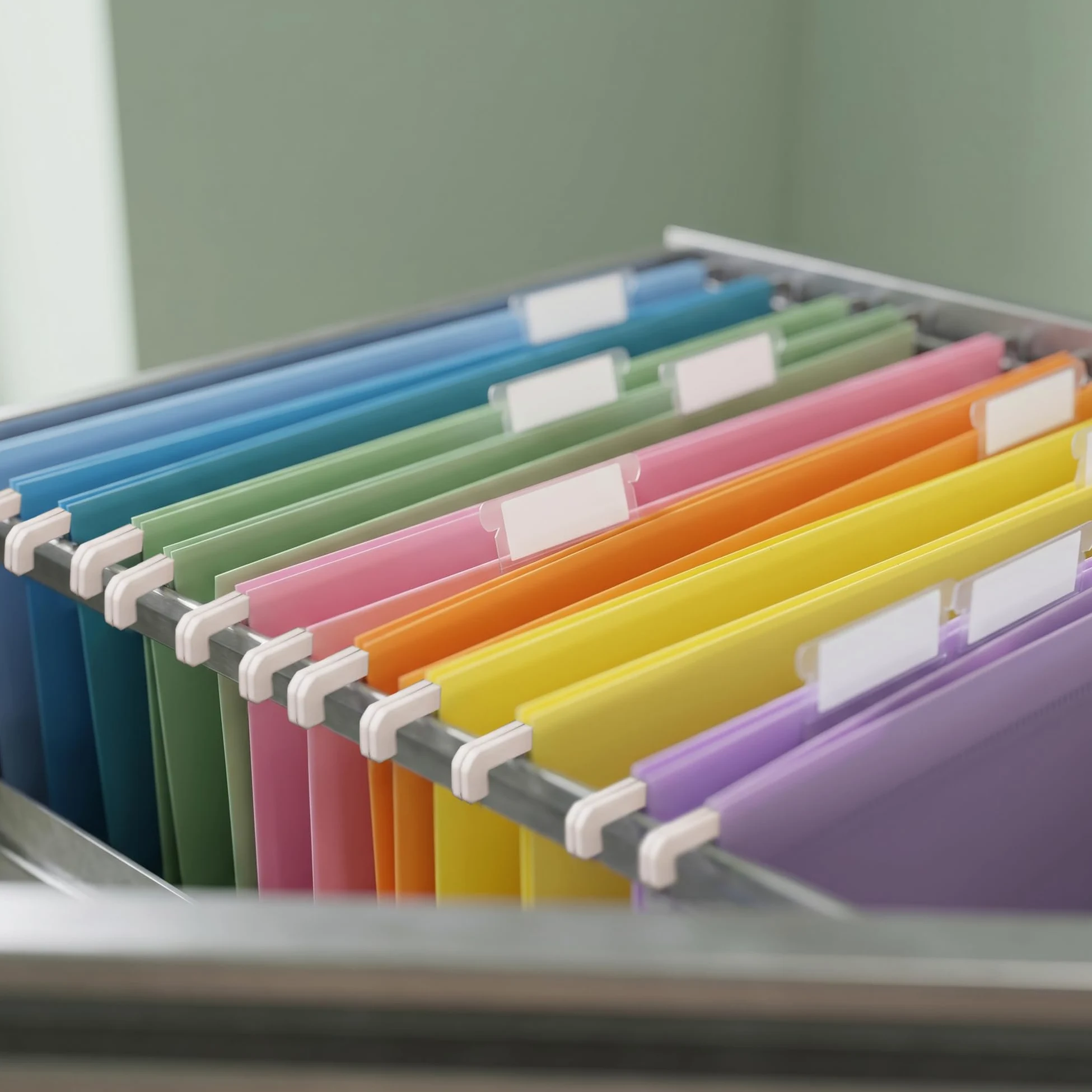 30 cartelle sospese in formato A4, cartelle sospese per schedario, cartelle in plastica da appendere con linguette per ufficio, organizzazione della casa