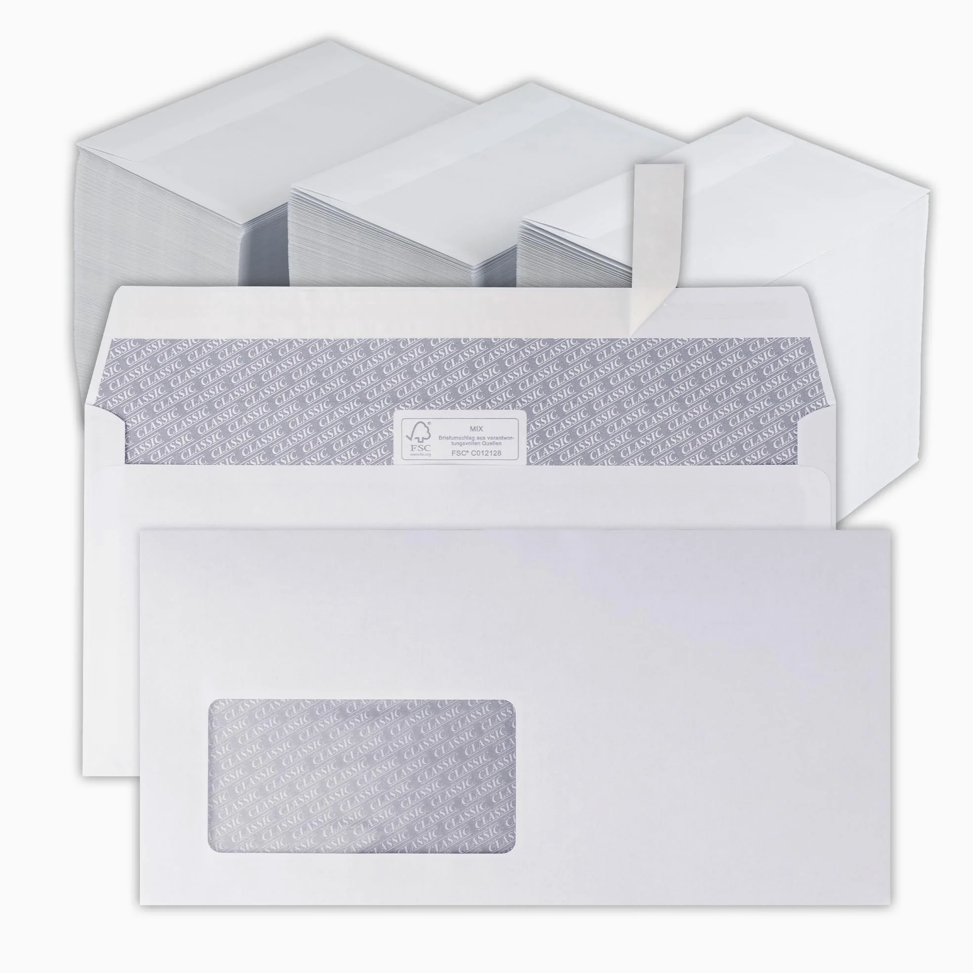 Buste bianche in carta da visita, chiusura autoadesiva, per lettere, matrimoni, biglietti di auguri e inviti (con finestra, formato C5/6 DIN (220 x 110 mm)