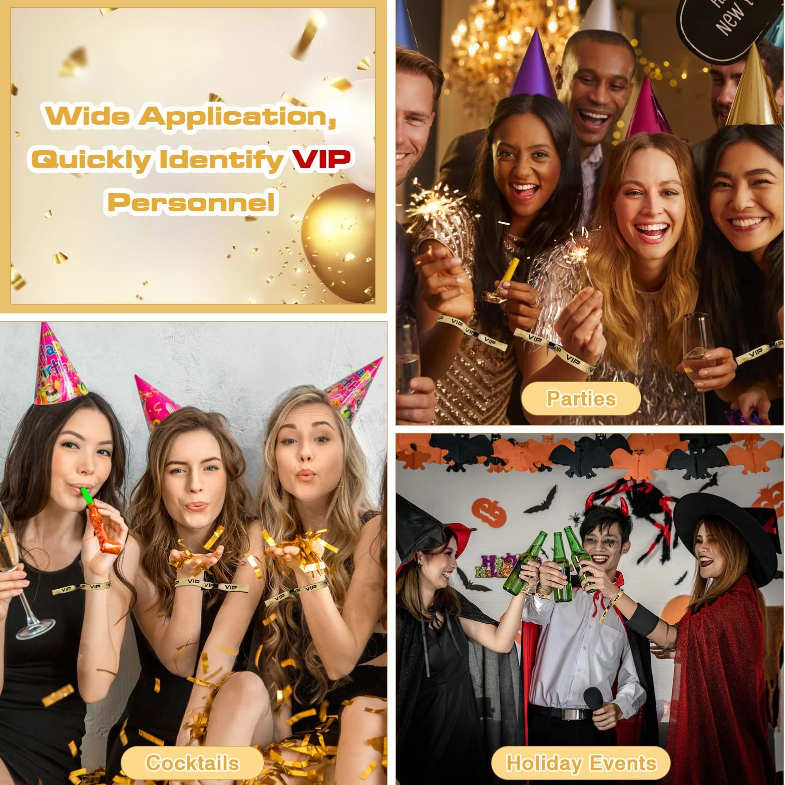 Braccialetti Eventi VIP Oro Nero 60 Pezzi per Matrimonio Concerto Bar Compleanno
