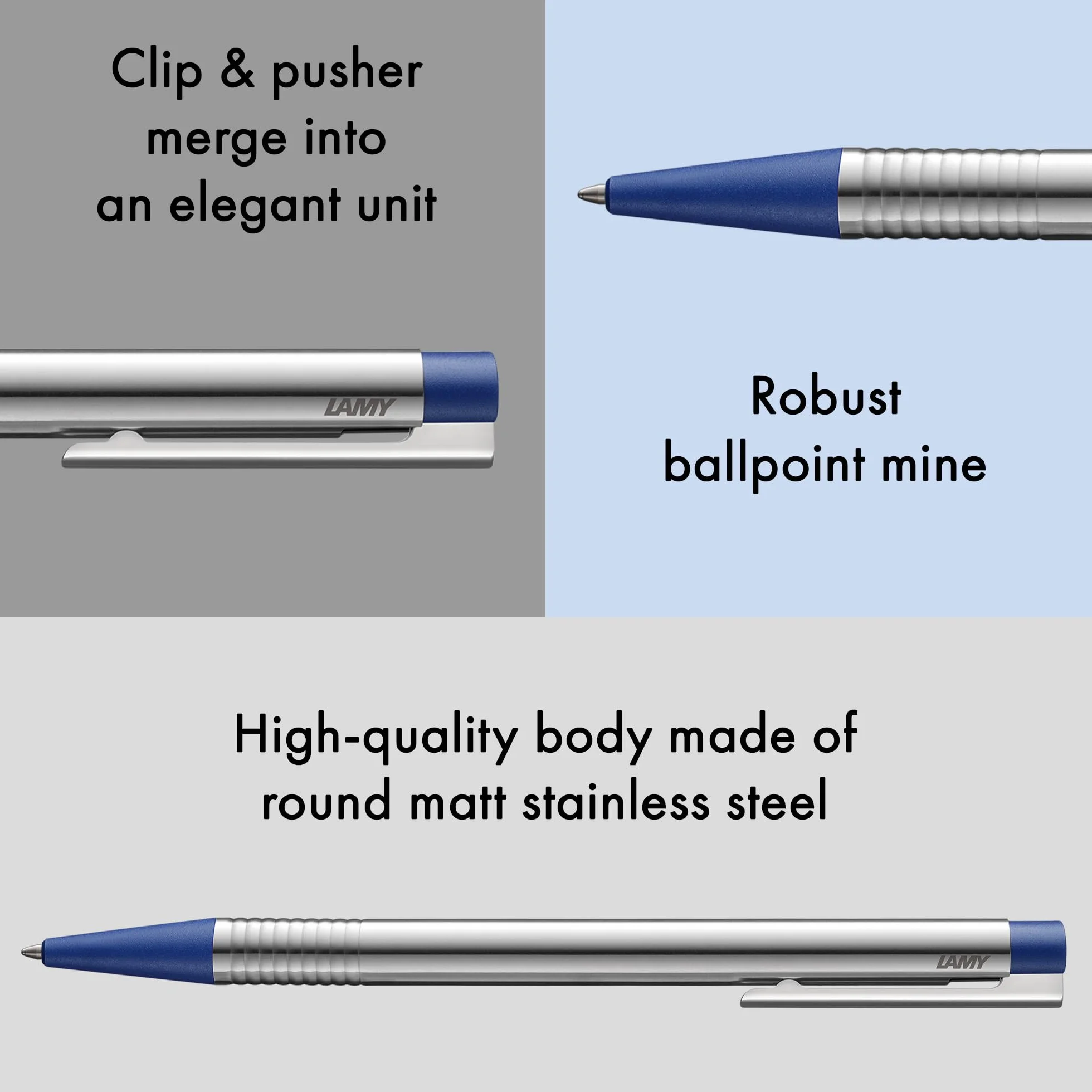 Lamy Logo Matt Blue Penna a Sfera Acciaio Inossidabile Tratto M Ricambio M 16 Blu