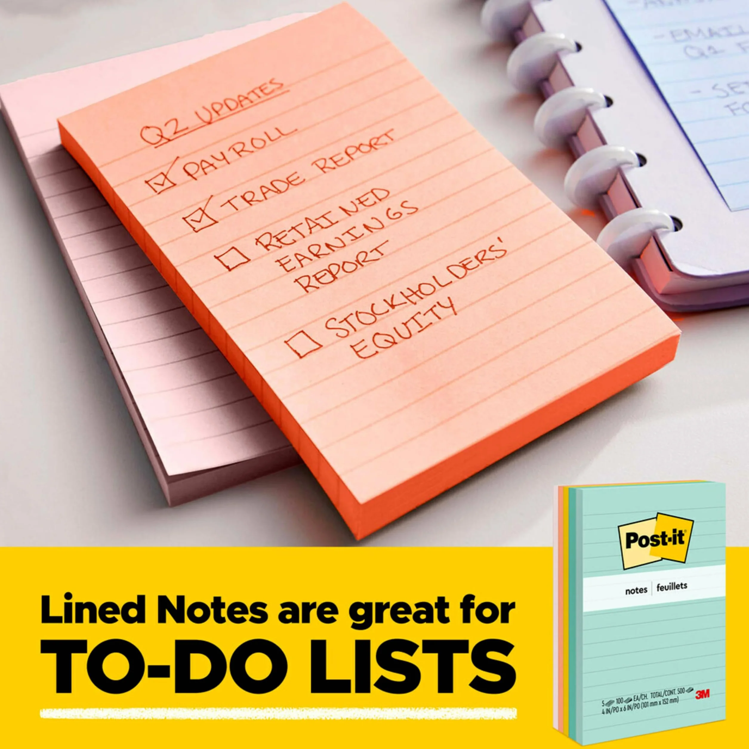 Post-It Colori Assortiti a Righe 76 mm x 127 mm 100 Fogli 5 Blocchetti