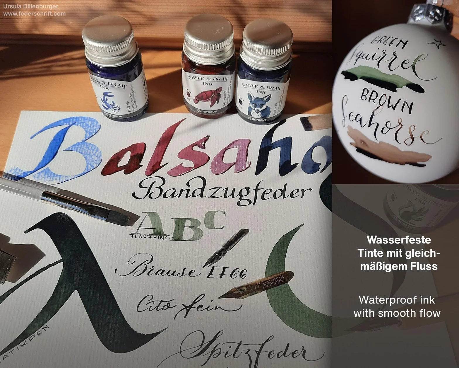 Octopus Write and Draw Ink Set RAINBOW, inchiostro impermeabile per scrittura e disegno, inchiostro per calligrafia, inchiostro da illustrazione per penna stilografica, 6x10 ml