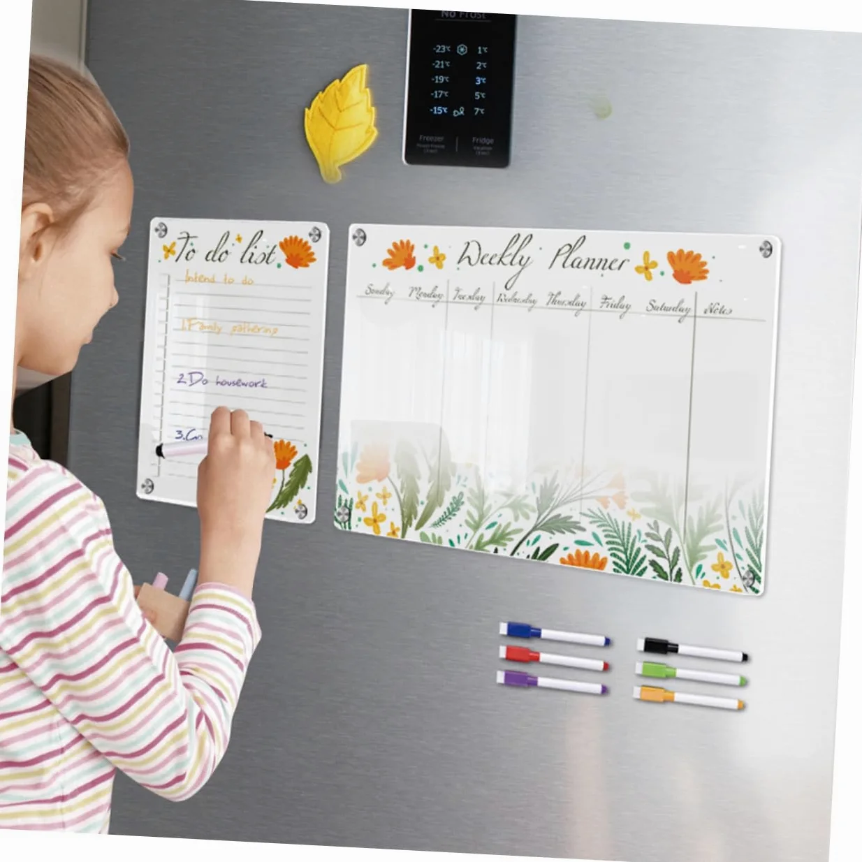 Housoutil Planner Magnetico Frigorifero in Acrilico Trasparente Riutilizzabile e Portatile Calendario Settimanale e Spazio per Messaggi per Pianificazione Quotidiana e Condivisione