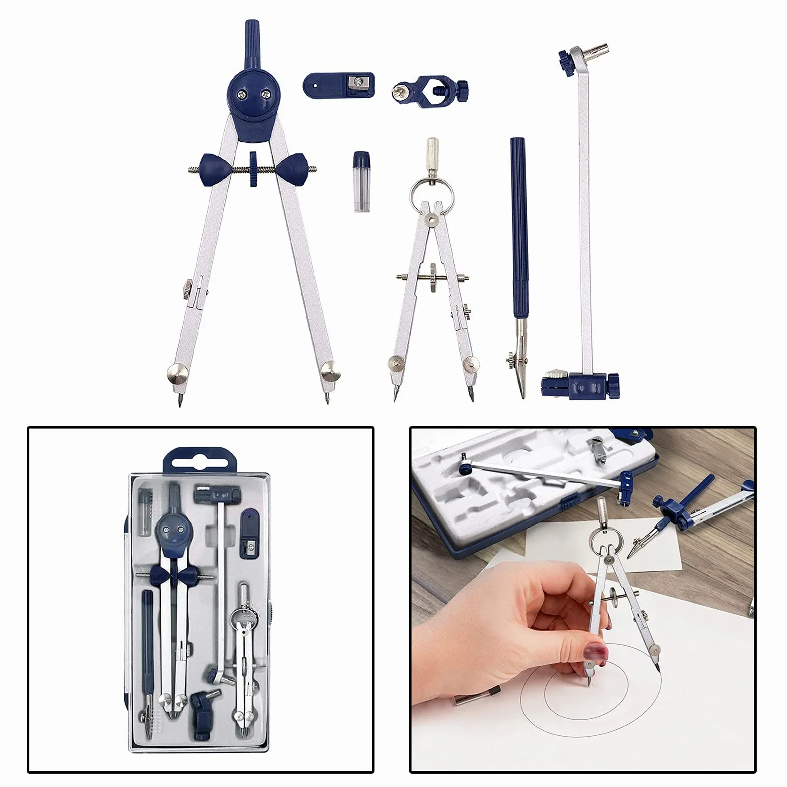 caihuashopping Compassi per tracciare Geometria Multifunzionale in Acciaio Inox Drafting Bussola Geometria Matematica 7pcs / Set Cerchi Strumento Durable Stationserry Strumenti di Misura