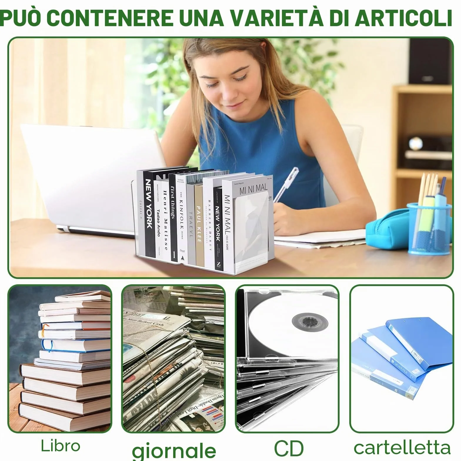 Fermalibri in Metallo 10 Pezzi + 50 Adesivi Antiscivolo per Casa Biblioteca