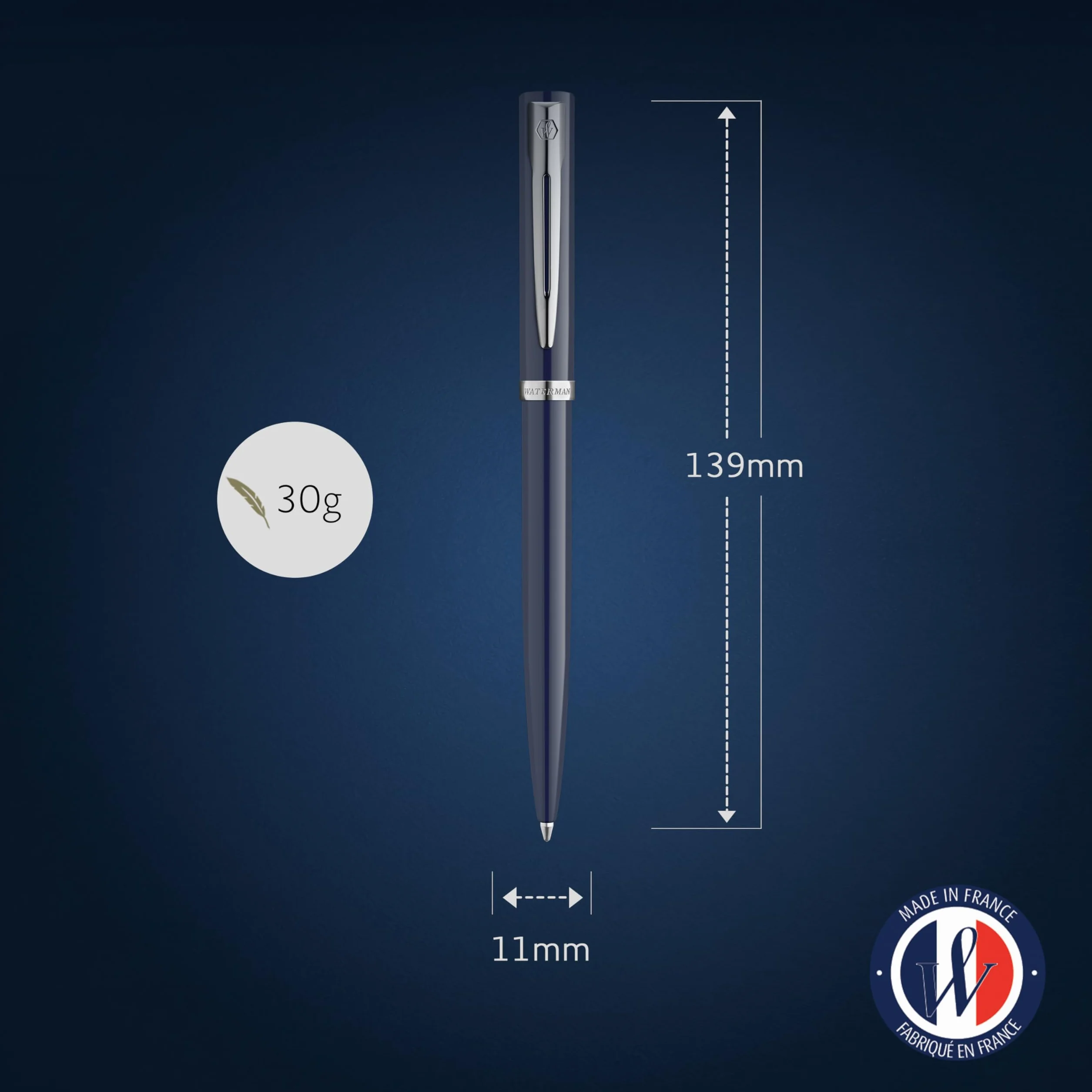 Waterman Impression Penna a sfera | Punta media con ricarica inchiostro blu | Lacca blu con finiture placcate in palladio | Confezione regalo