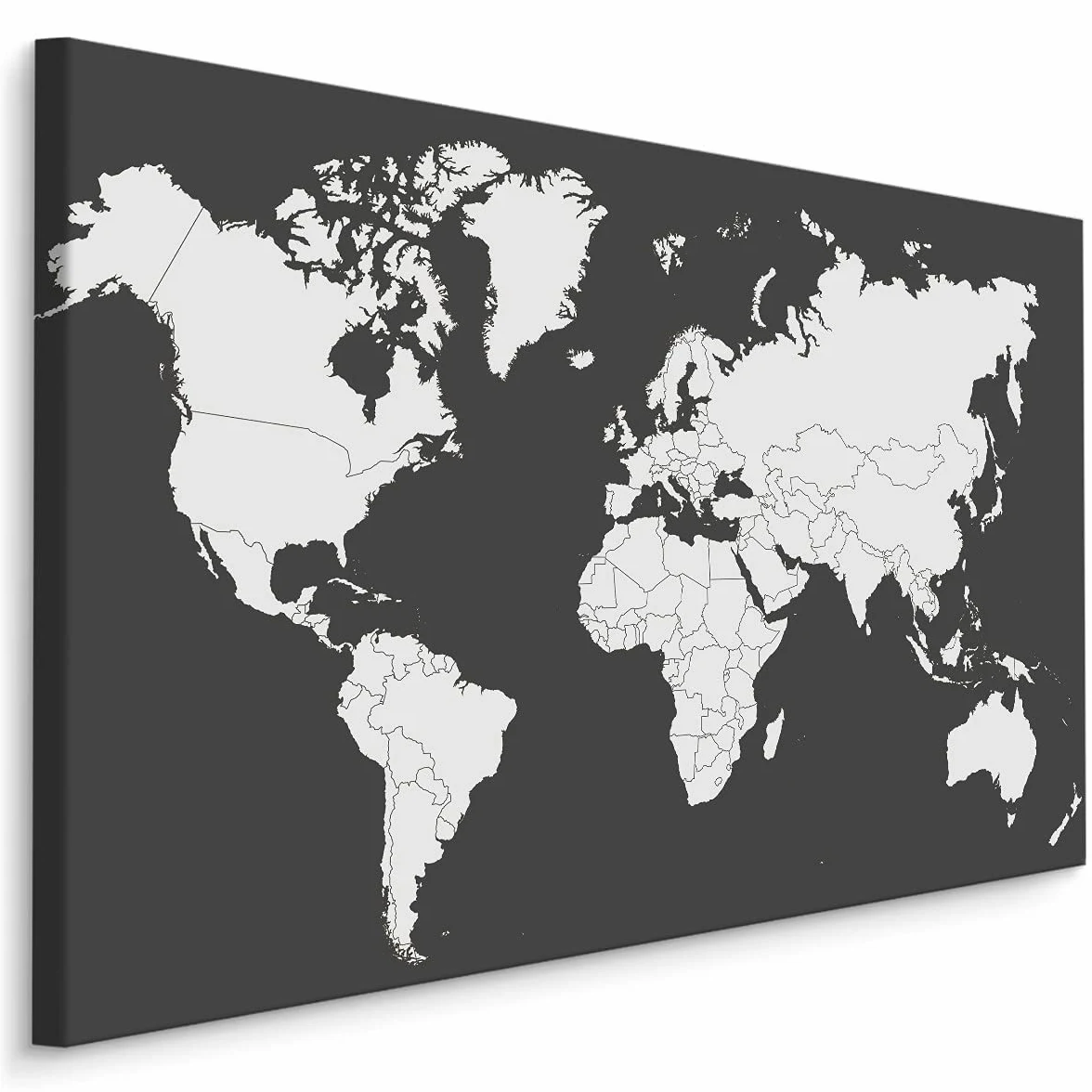 Muralo Quadro su Tela Mappa del Mondo, Continenti, Paesi - 120x80 cm | Stampa artistica su tela tesa su telaio in legno, dettagli geografici nitidi e colori resistenti, pronta da appendere,