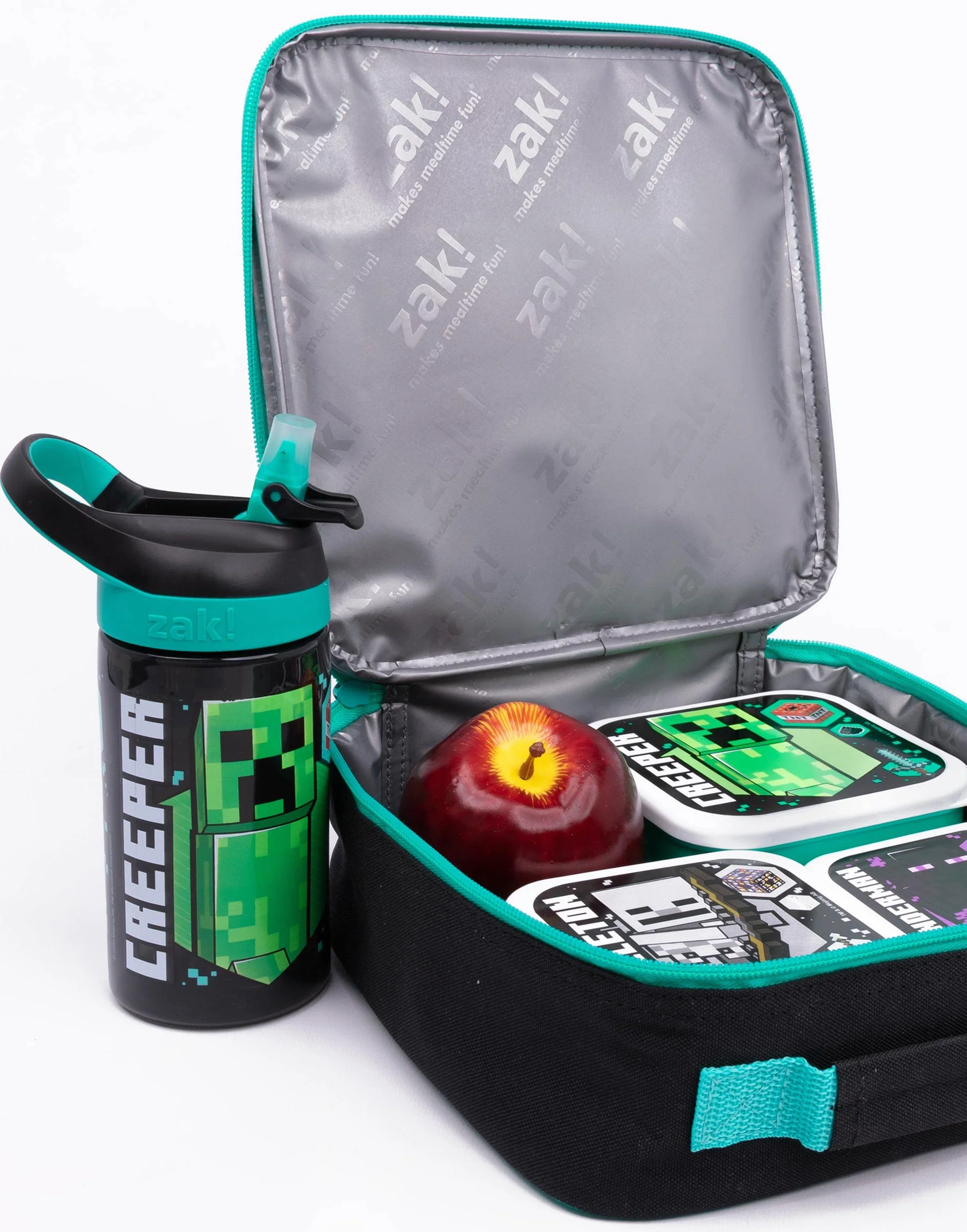 MINECRAFT Lunchbag Kids Creeper Bottiglia d'acqua a sacchetto da 5 pezzi 3 pentole per snack