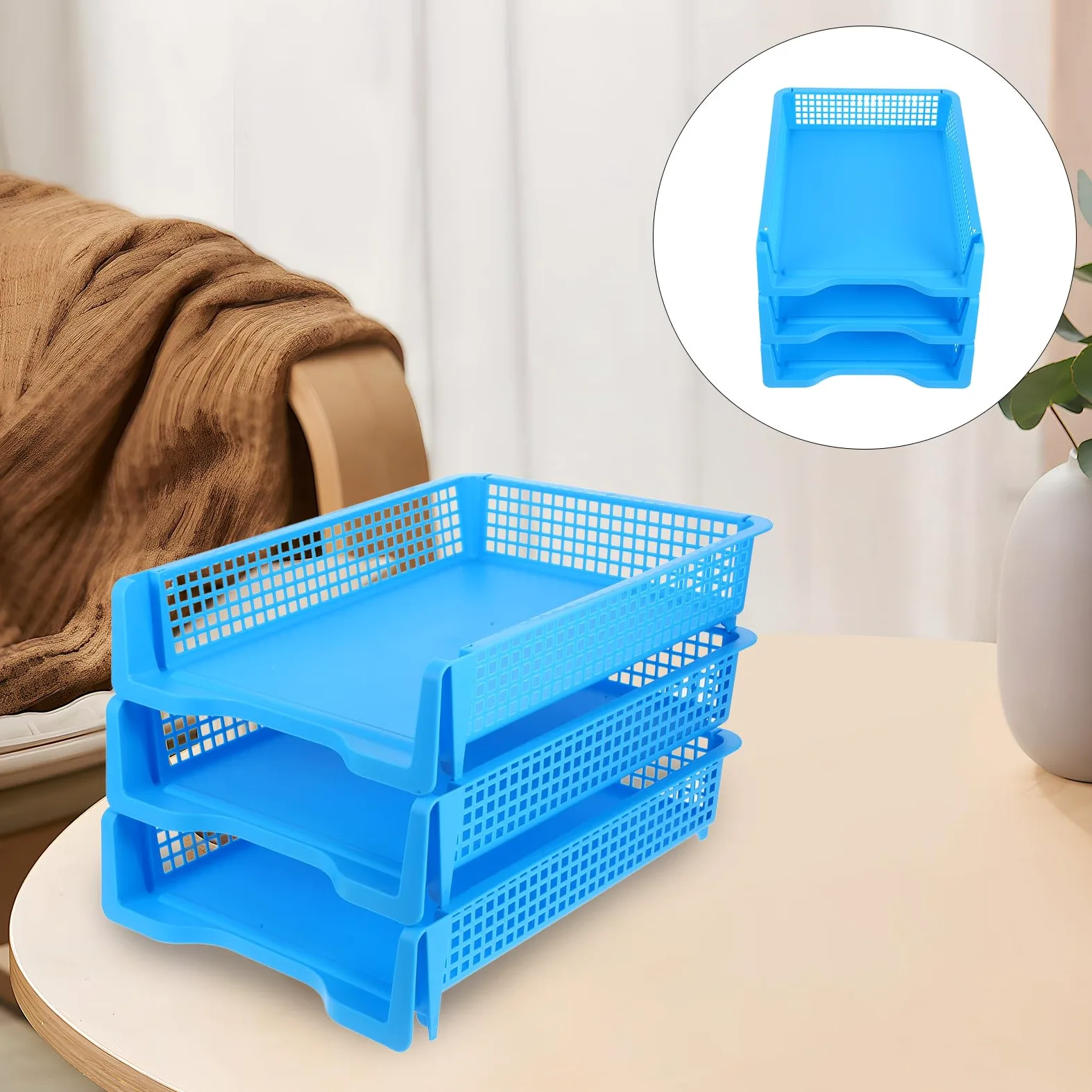 GALPADA Vassoi Portaoggetti Impilabili Organizer Documenti Design Moderno ed Elegante in Plastica Set 3 Pezzi per Organizzare Fogli e Quaderni per Scrivania Ufficio o Casa