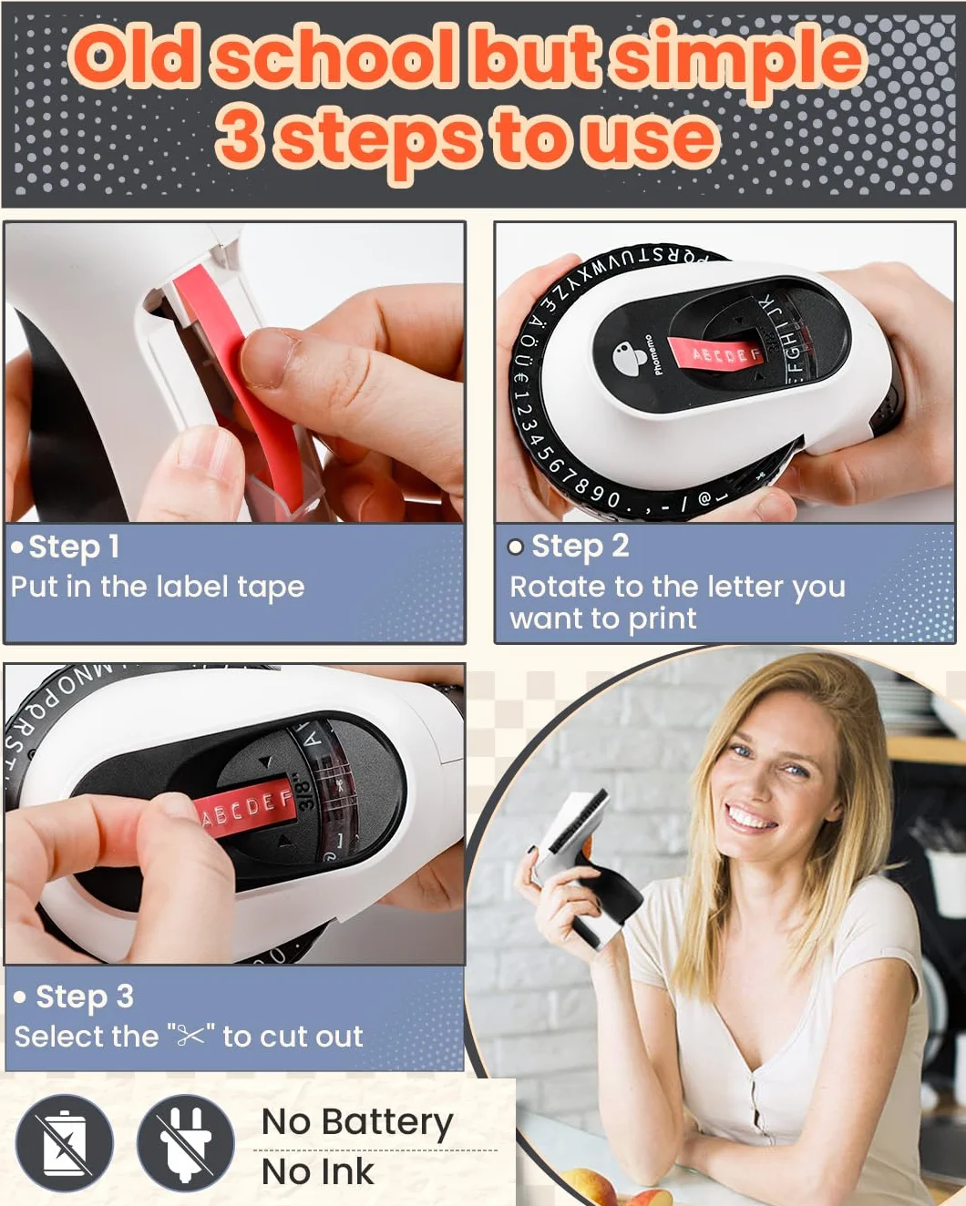 Memoking E975 3D Embossed Label Maker Machine Etichettatrice a Rilievo Adesiva con 3 nastri