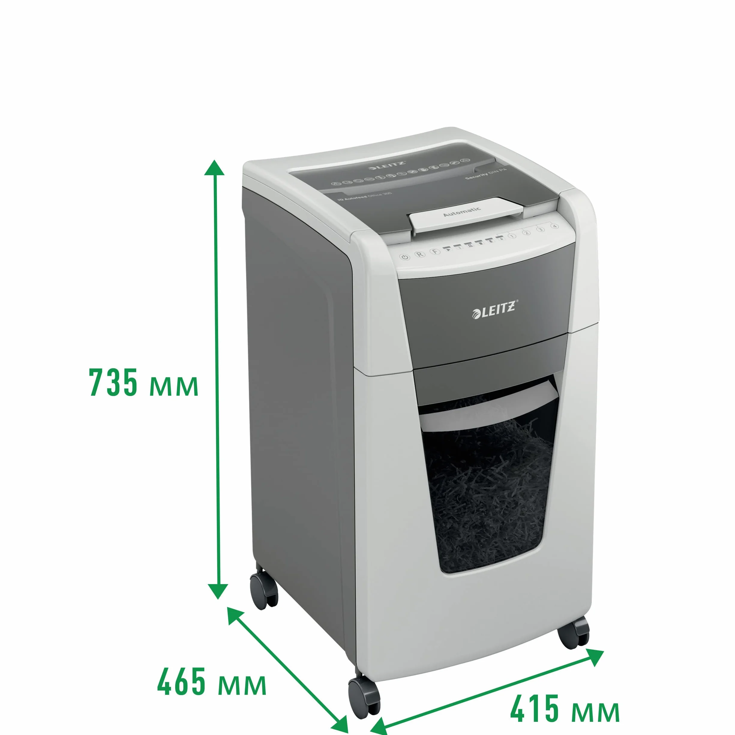 LEITZ IQ Autofeed 300 P-4 Office, Distruggidocumenti Automatico, 300 Fogli, Taglio a Frammenti, Sicurezza P-4, Capacità 60 litri, 80150000