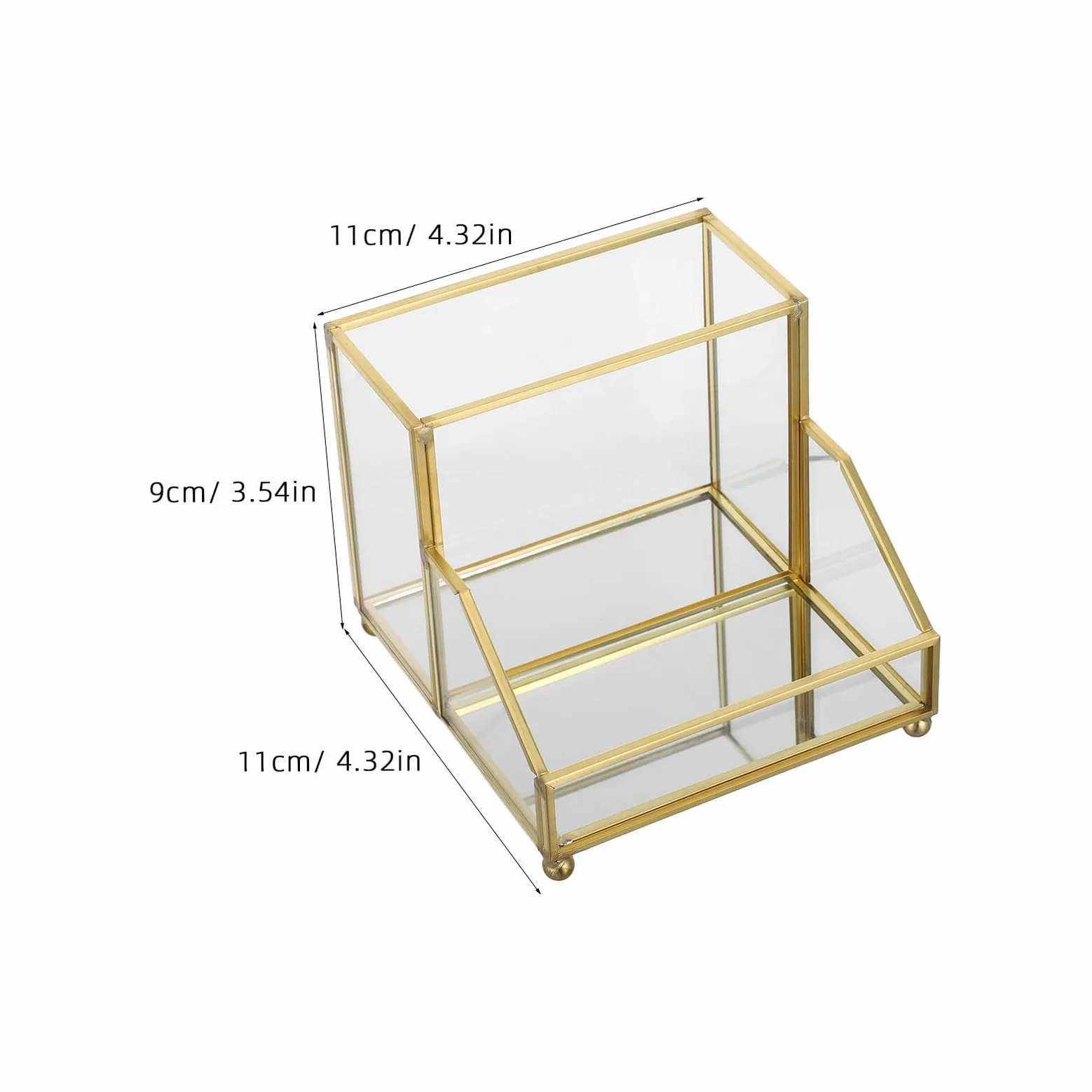 Scatola Porta Biglietti da Visita con Bordo Oro, Organizer Elegante | Vetro e Ferro, Formato Verticale da Tavolo, per Ufficio e Riunioni, Scambio Rapido delle Carte
