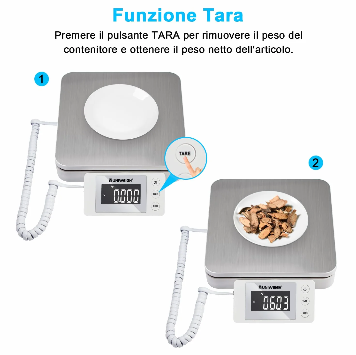 UNIWEIGH Bilancia postale digitale 39,9 kg/2,8 g con tara e display LCD per pacchi