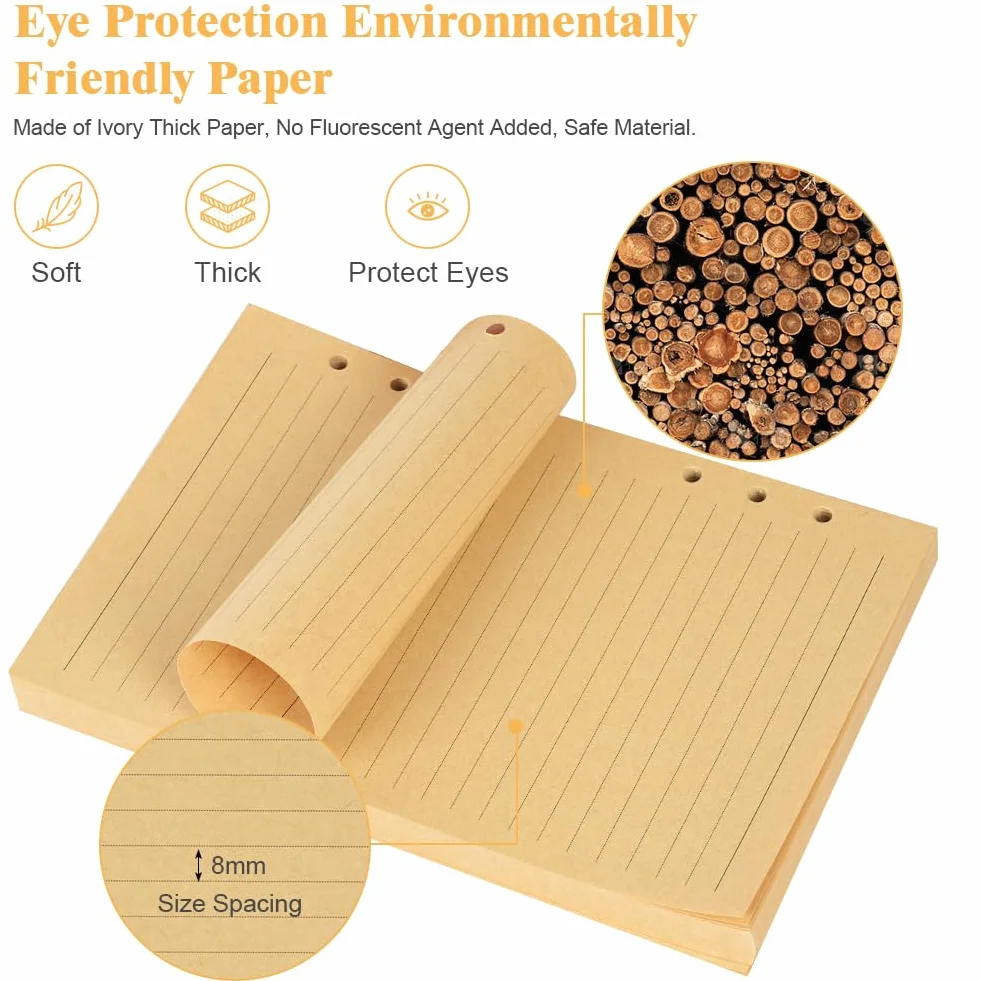 Vicloon Ricarica di Carta A5, 140 Fogli, Puntinati 21x14.2cm, 6 Fori, Compatibile per Agende e Planner, Carta Kraft