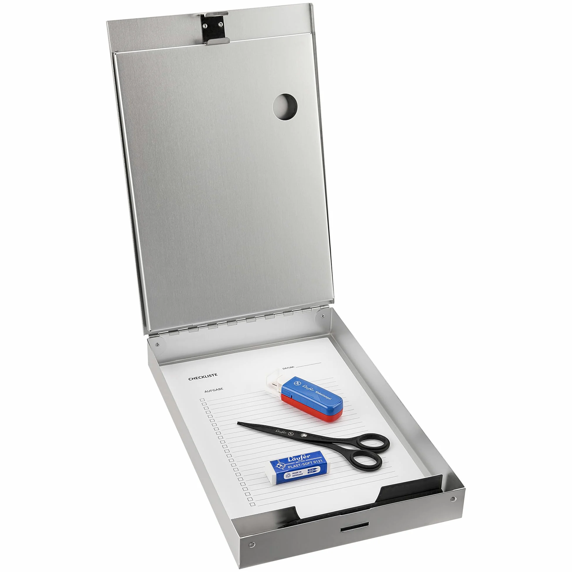 Saunders 21017 - Portablocco con molla CruiserMate su cassetta a modulo, con scomparto intermedio, a 2 vani, apertura dal basso, 23 x 34,5 cm, colore argento