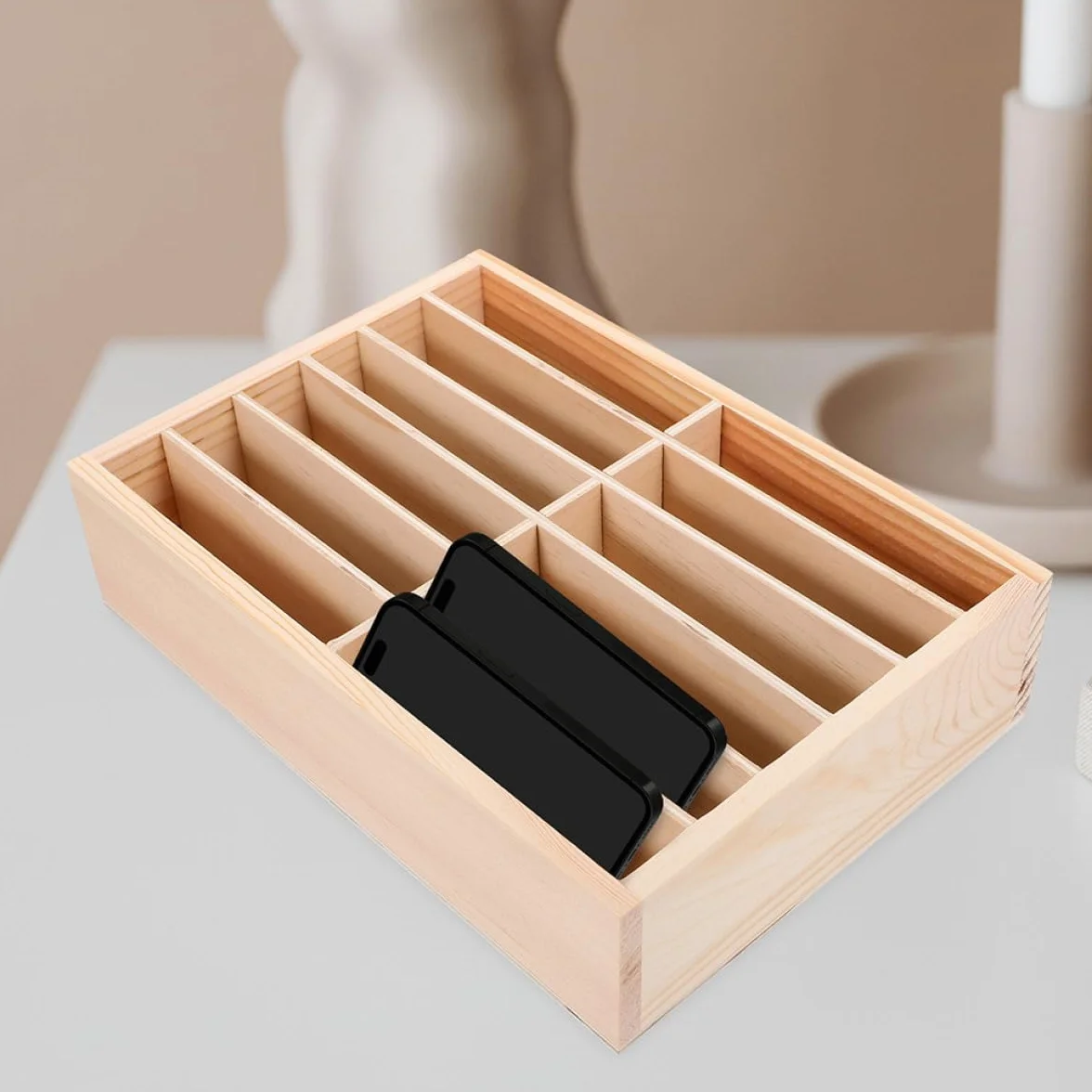 Beavorty Porta Cellulare in Legno 12 Scomparti, Organizer da 2 Pezzi per Ufficio e Riparazione Telefoni, Supporto per Cellulare da Scrivania