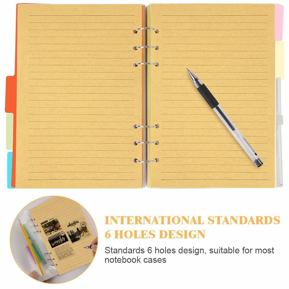 Vicloon Ricarica di Carta A5, 140 Fogli, Puntinati 21x14.2cm, 6 Fori, Compatibile per Agende e Planner, Carta Kraft