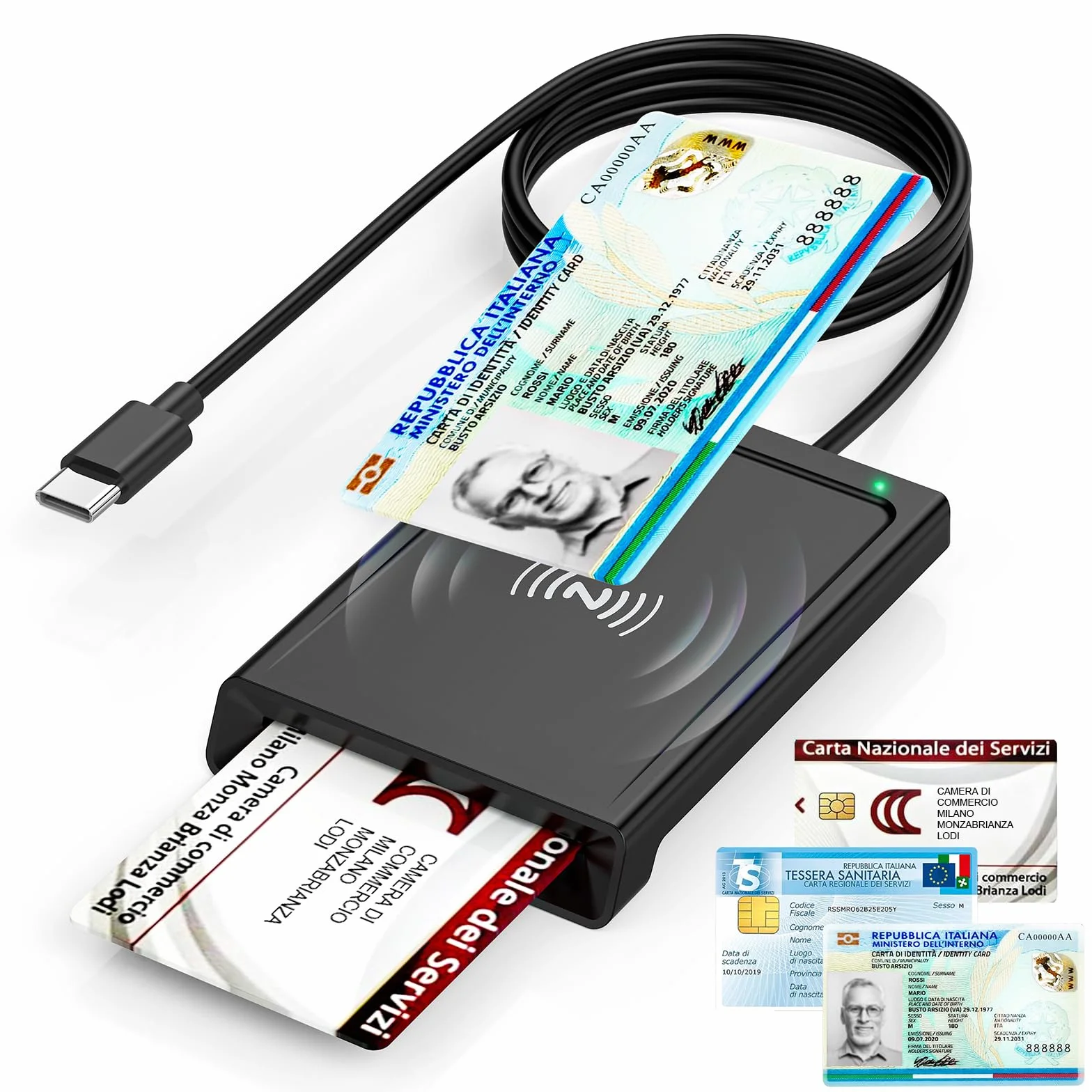 USB C Lettore CIE 3.0 Carta d'identità Elettronica e Tessera Sanitaria Italiana,Lettore Smart Card Firma Digitale Lettore Smart contatto e contactless CIE/CRS/CNS,Lettore NFC per Windows 10 11 Linux