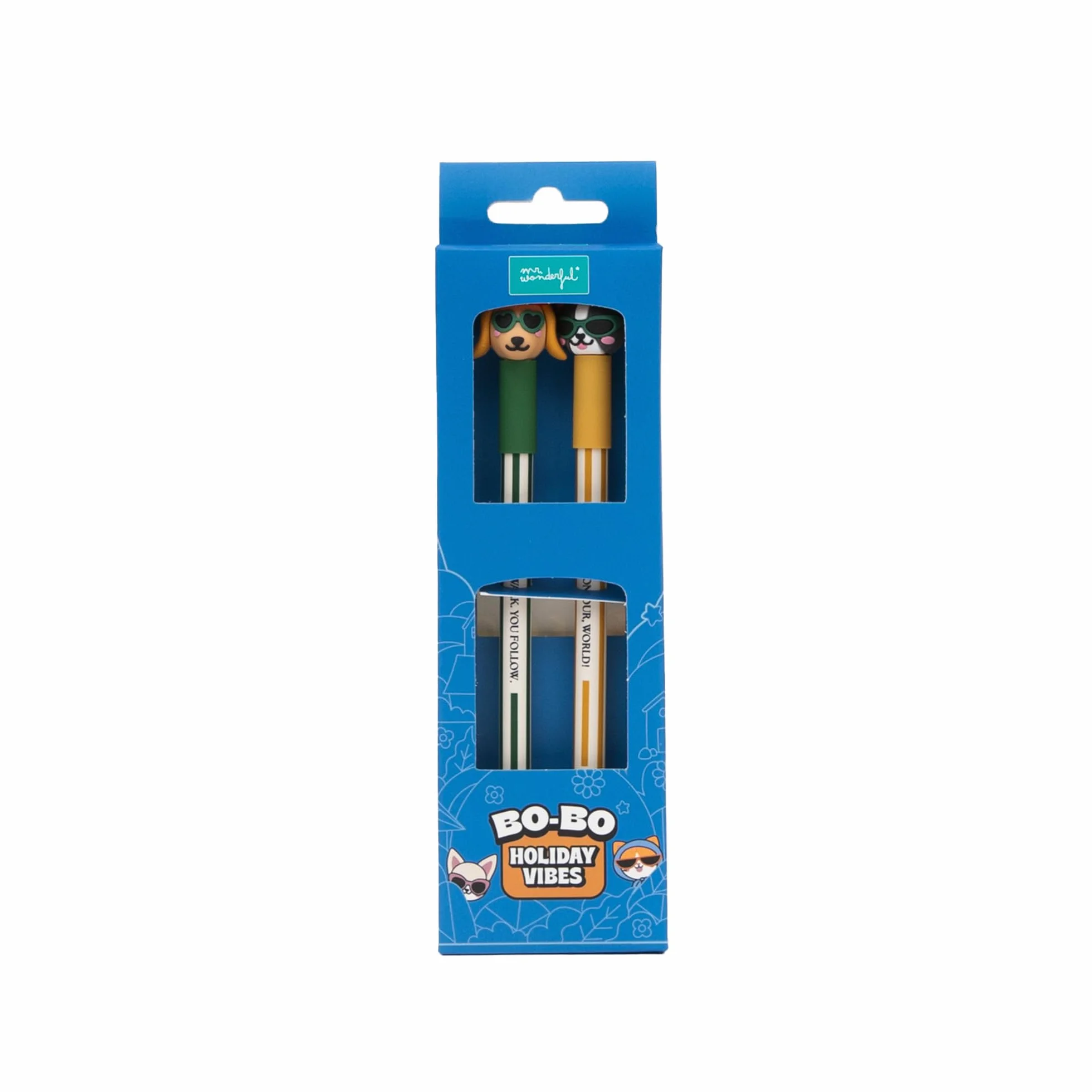 Mr. Wonderful Set 2 Penne Cancellabili Bo-Bo Bassotto e Bulldog Francese – Inchiostro Blu