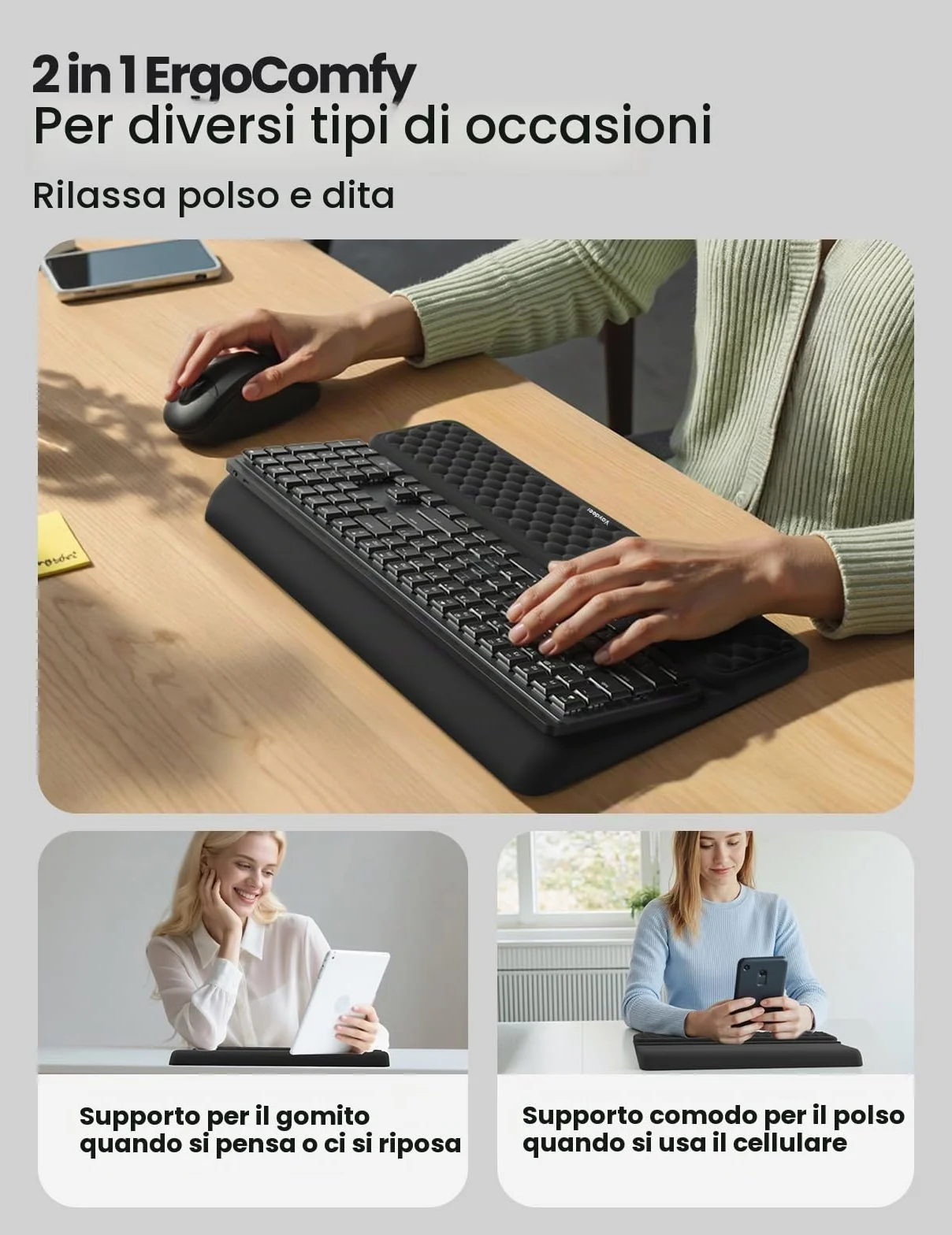 VAYDEER Podkładka pod nadgarstek ergonomiczna z podstawą pod klawiaturę 2 w 1, pianka memory, antypoślizgowa, czarna