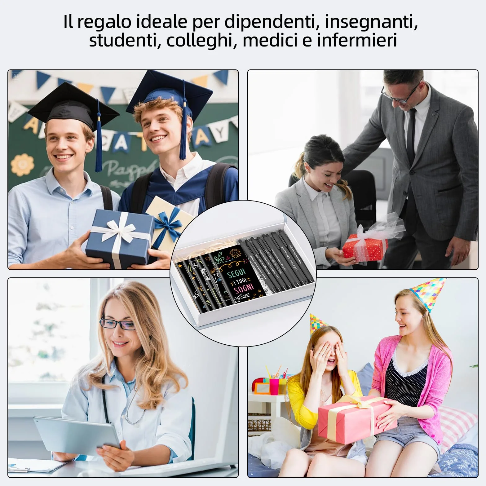 12 zestaw regalo citazioni motivazionali quaderni penne a sfera